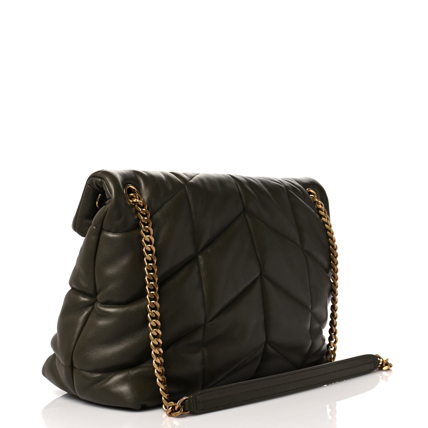 Saint Laurent Lambskin Quilted Medium Loulou Puffer Monogram Chain Satchel Seaweed Green 2 of 8