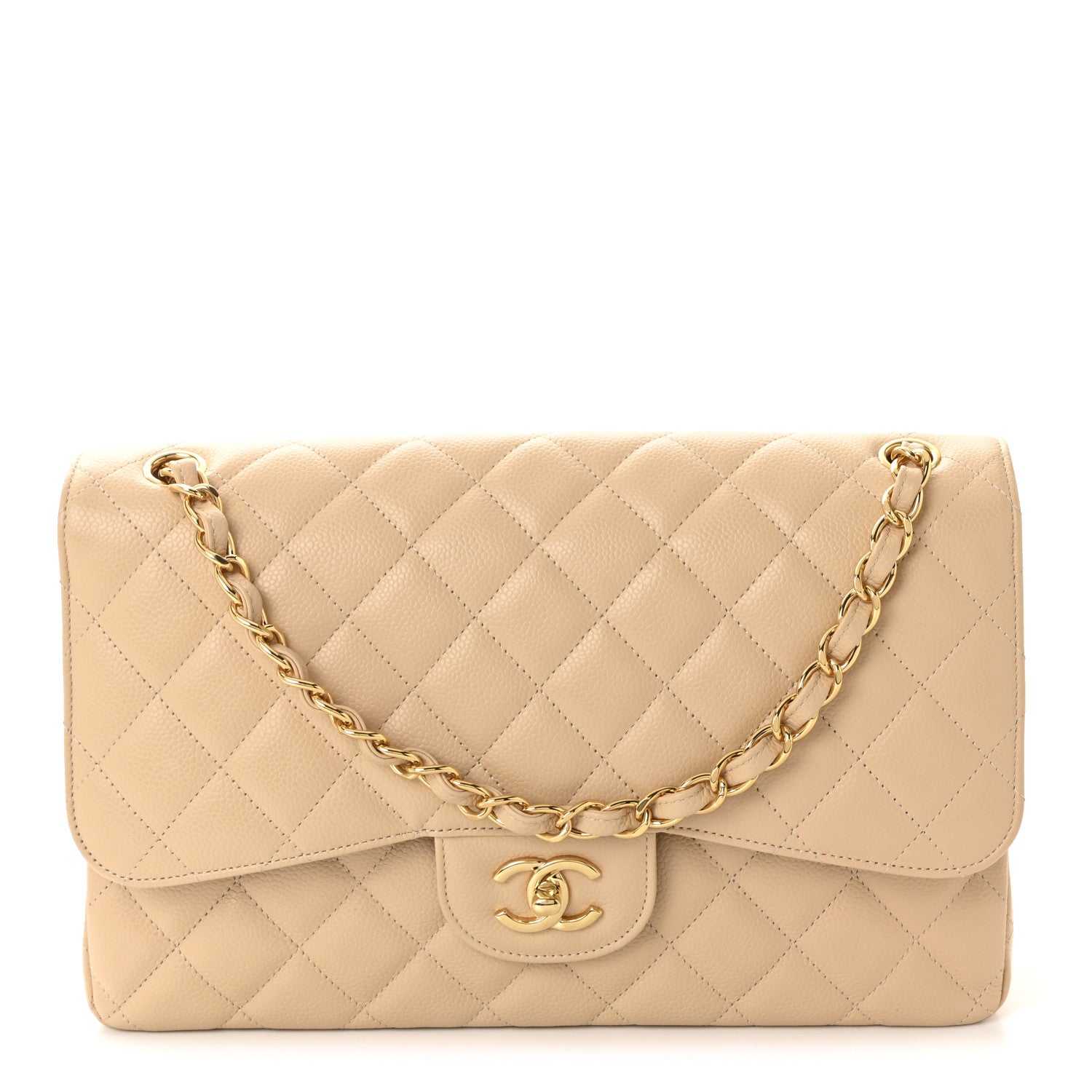 Chanel Caviar Quilted Jumbo Double Flap Beige 1 of 10