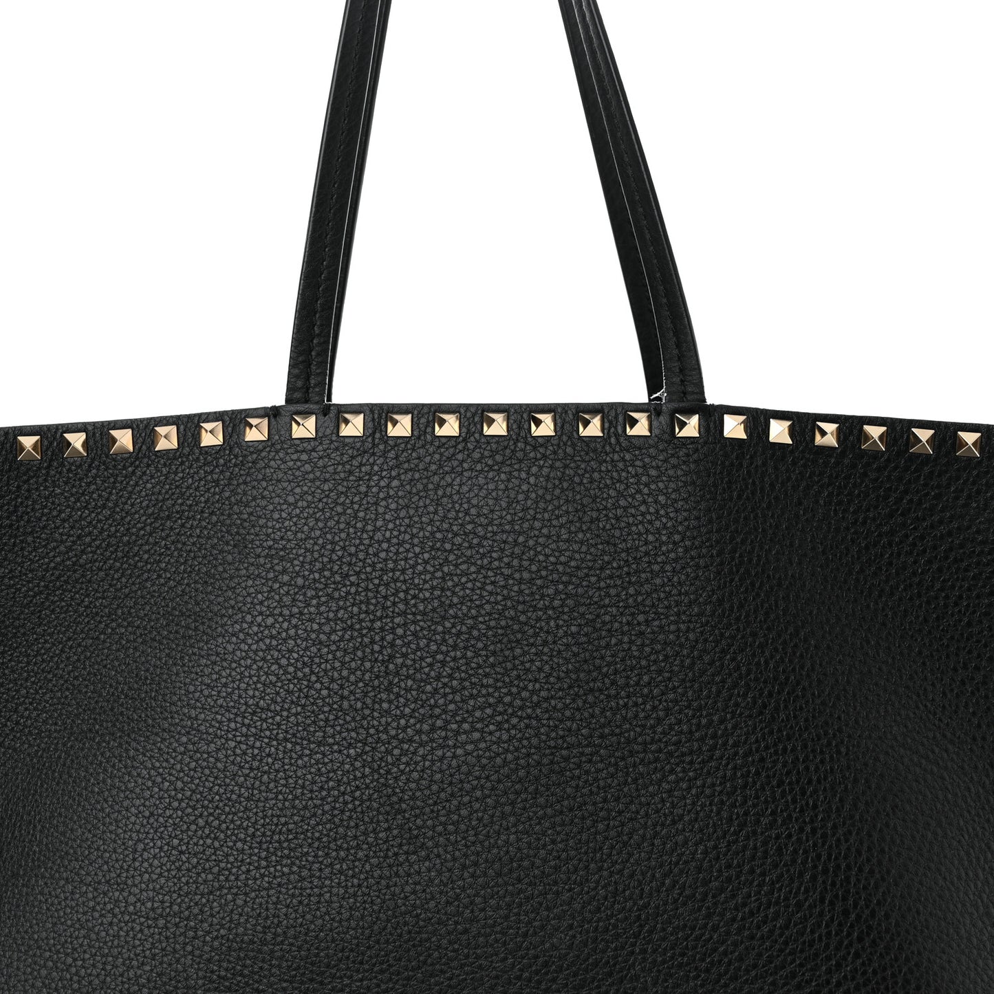 Grained Calfskin Rockstud Shoulder Tote Black