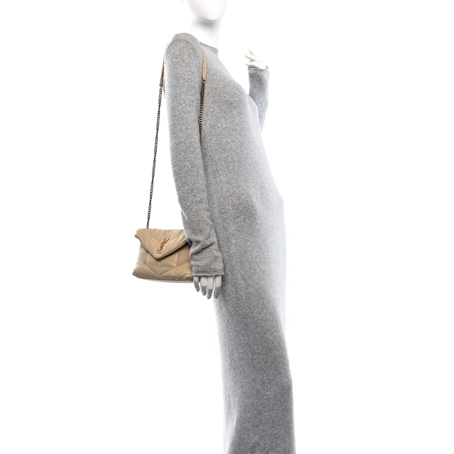 Saint Laurent Lambskin Quilted Toy Loulou Puffer Monogram Chain Satchel Nude Powder 3 of 10