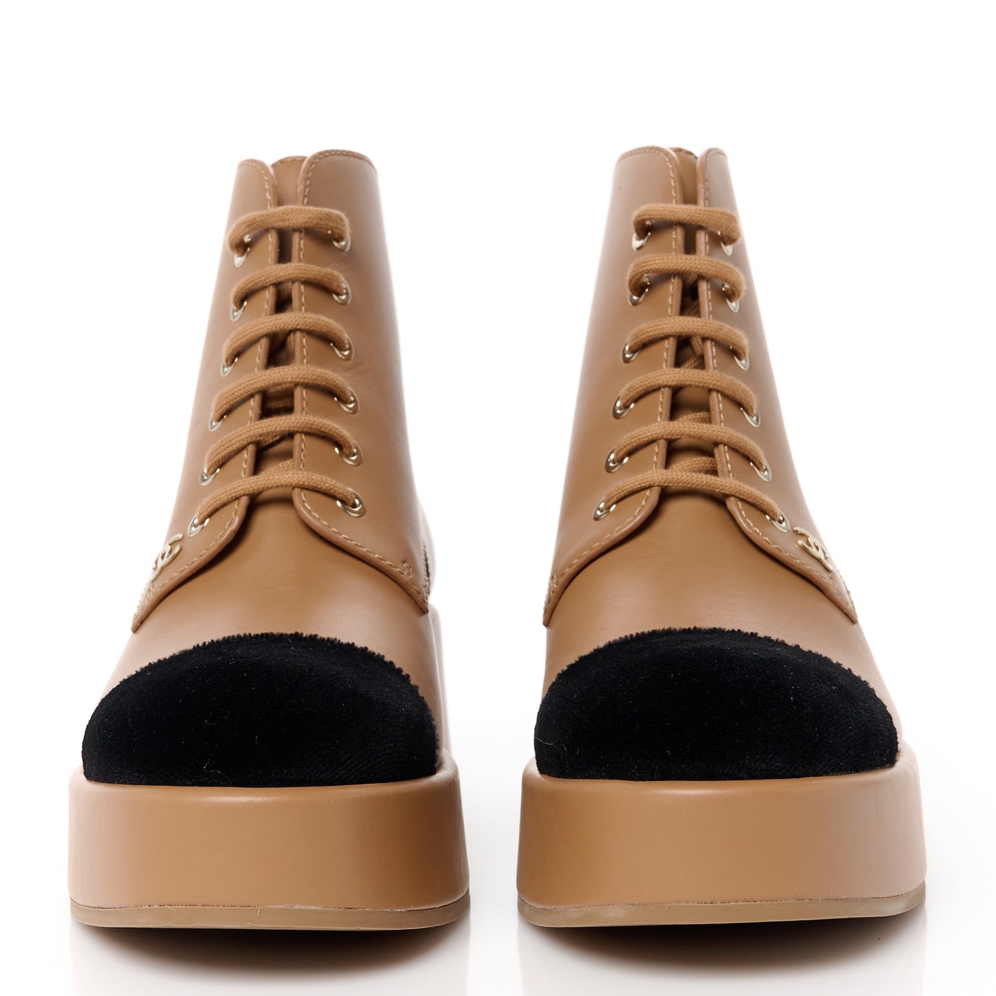 Calfskin Velvet CC Cap Toe Boots 39.5 Beige Black