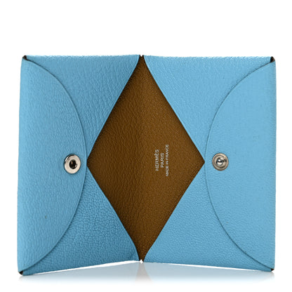 Hermes Chevre Mysore Verso Calvi Card Case Celeste Kraft 5 of 8
