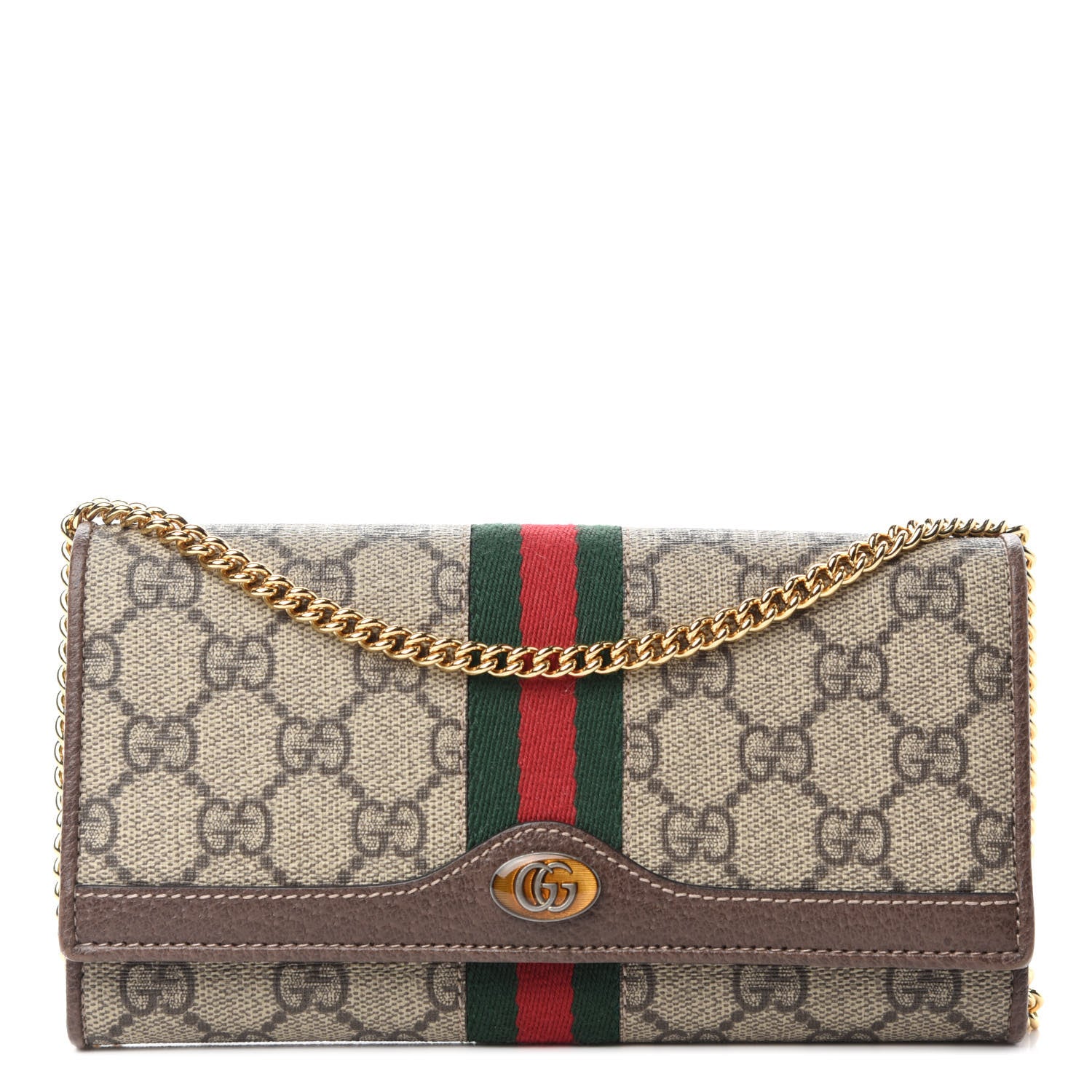 Gucci GG Supreme Monogram Web Ophidia Wallet On Chain Brown 1 of 11