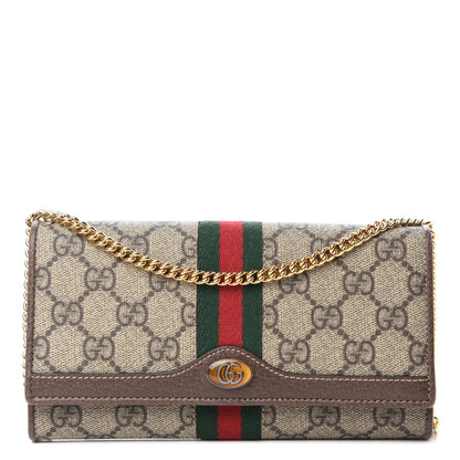 Gucci GG Supreme Monogram Web Ophidia Wallet On Chain Brown 1 of 11