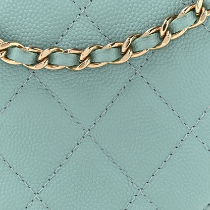 Chanel Caviar Quilted Round Clutch With Chain Light Blue 8 of 14
