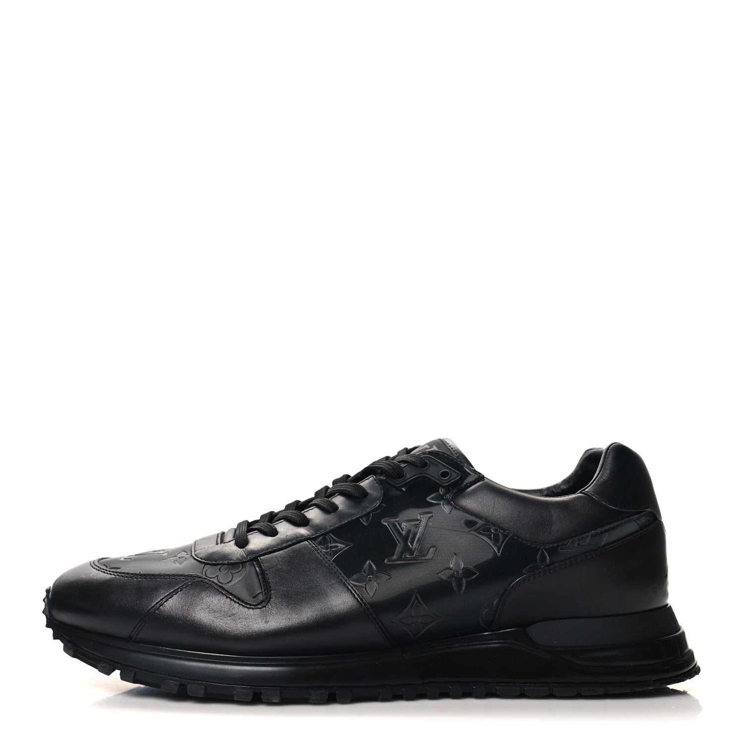 Louis Vuitton Iridescent Textile Monogram Calfskin Mens Run Away Sneakers 10 Black 1 of 9