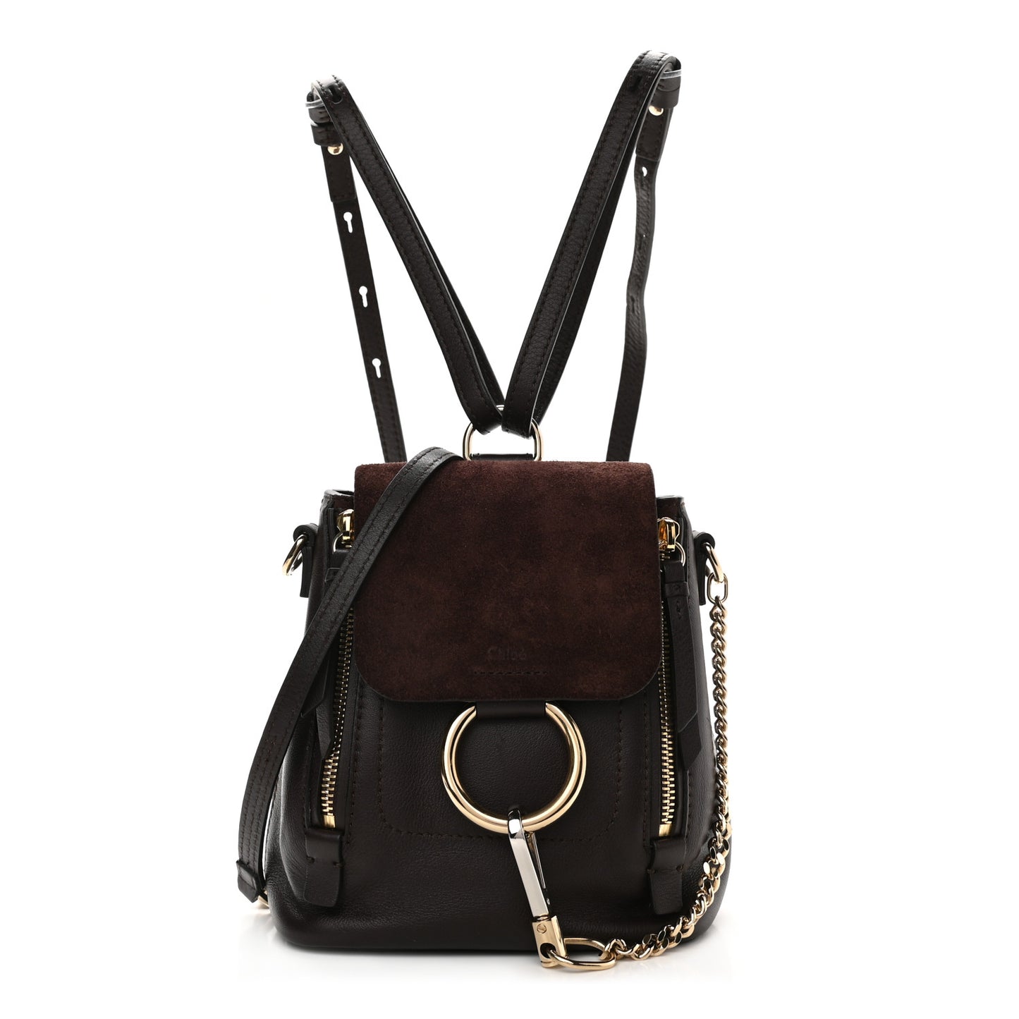 Suede Calfskin Mini Faye Backpack Carbon Brown