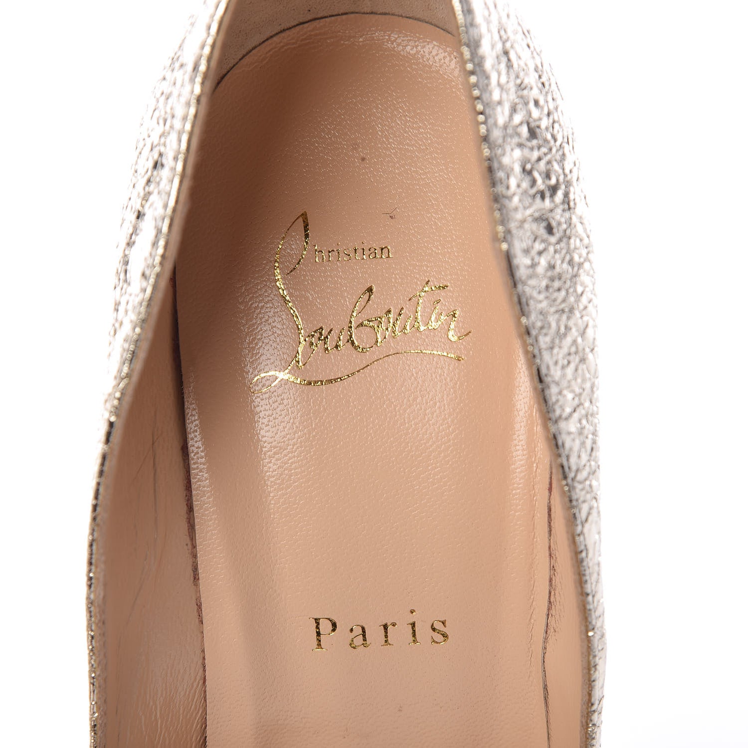 Christian Louboutin Metallic Crinkled Nappa Pigalle Follies 100 Pumps 38.5 Platine 5 of 7