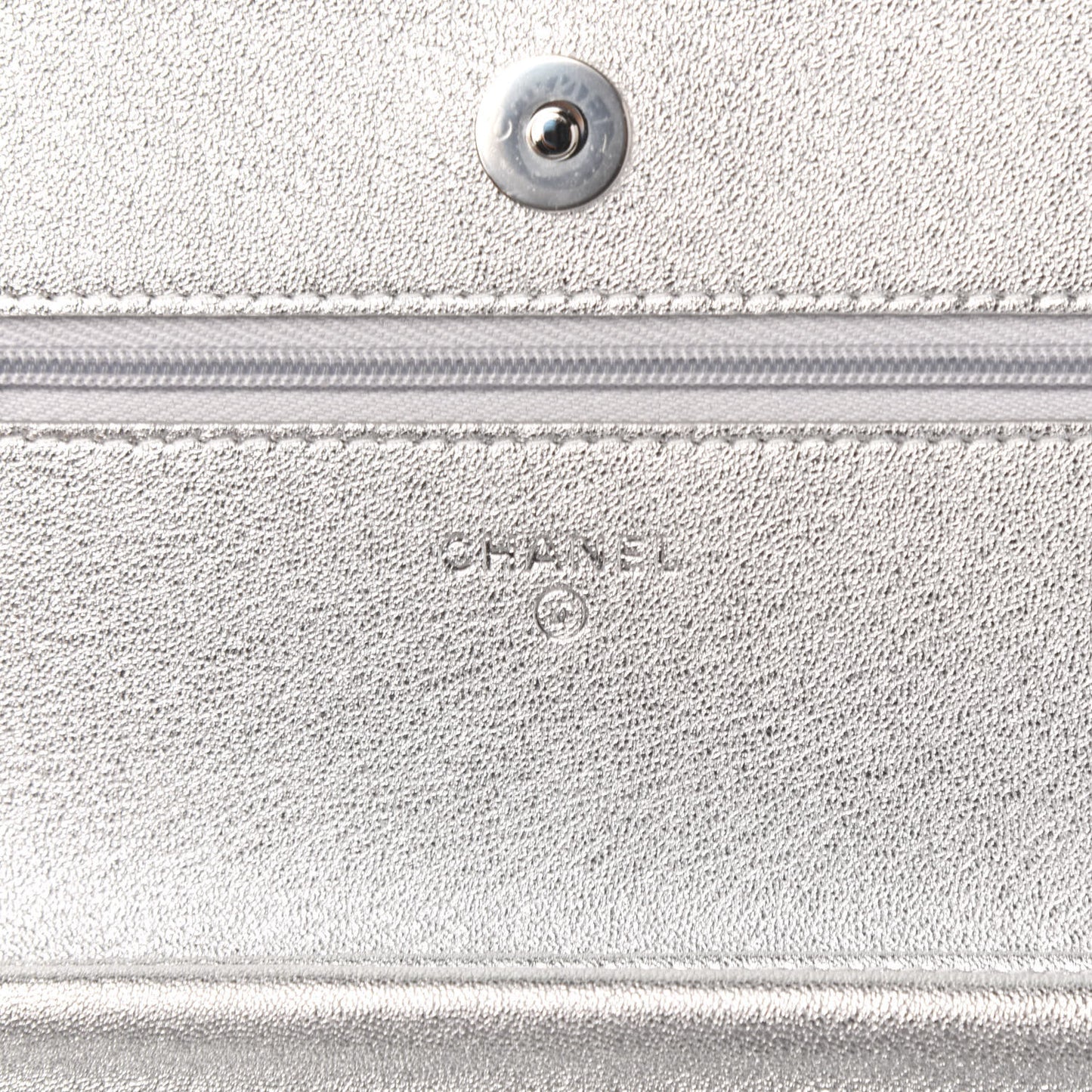 Metallic Lambskin Quilted Wallet On Chain WOC Silver