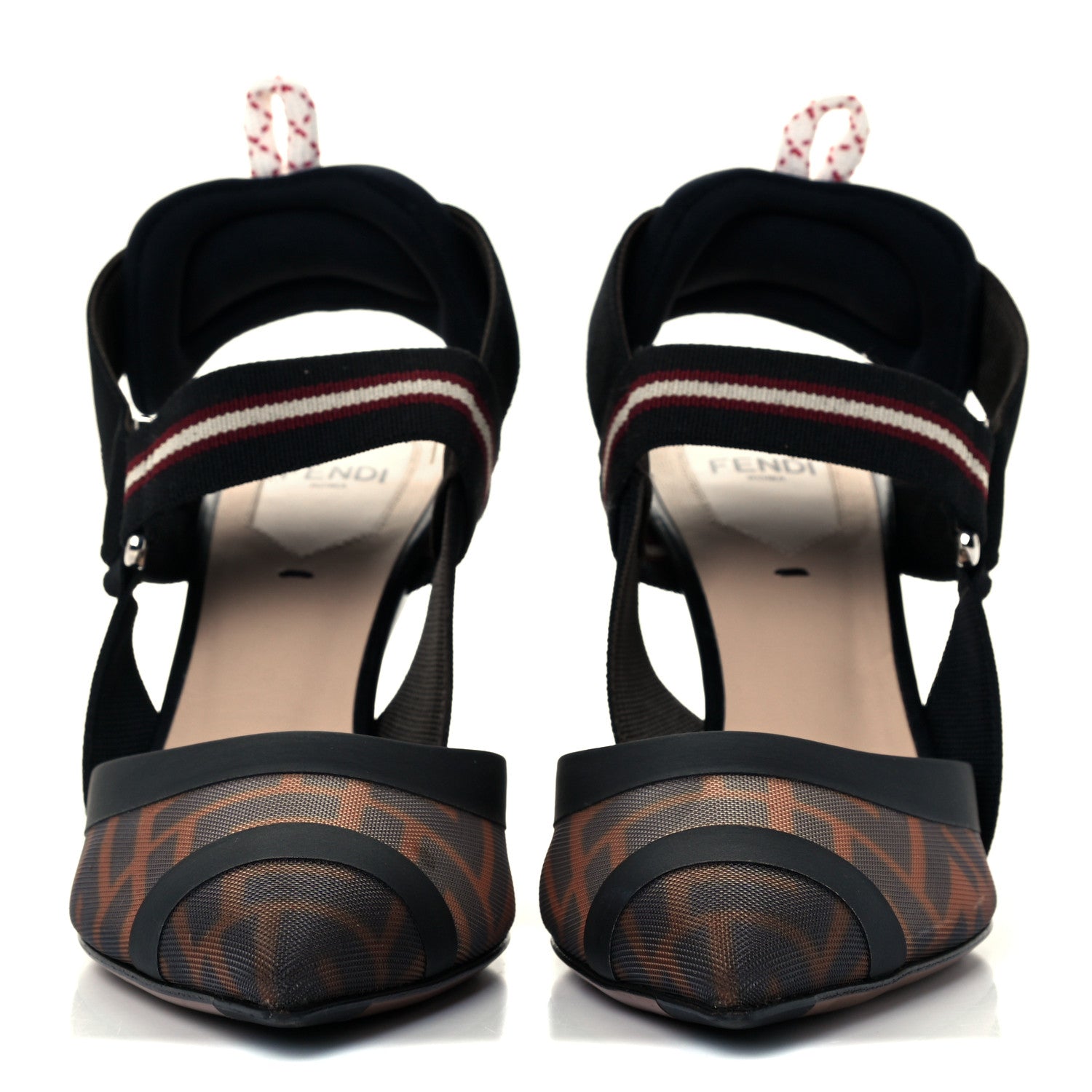 Fendi Technical Mesh FF Colibri 85mm Slingback Pumps 36 Tobacco Moro Bordeaux Black Militare 3 of 10