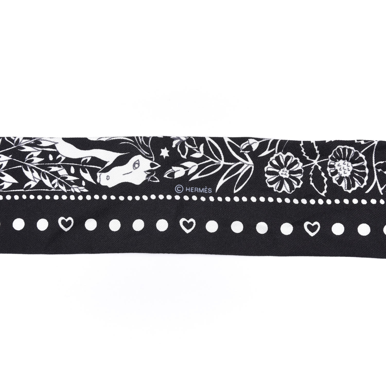 Hermes Silk Peuple Du Vent Bandana Twilly Black White 3 of 4