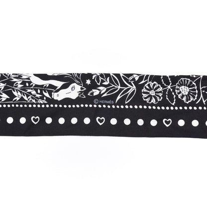 Hermes Silk Peuple Du Vent Bandana Twilly Black White 3 of 4