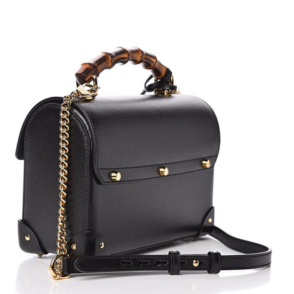 Gucci Calfskin Small Padlock Bamboo Shoulder Bag Black 3 of 10