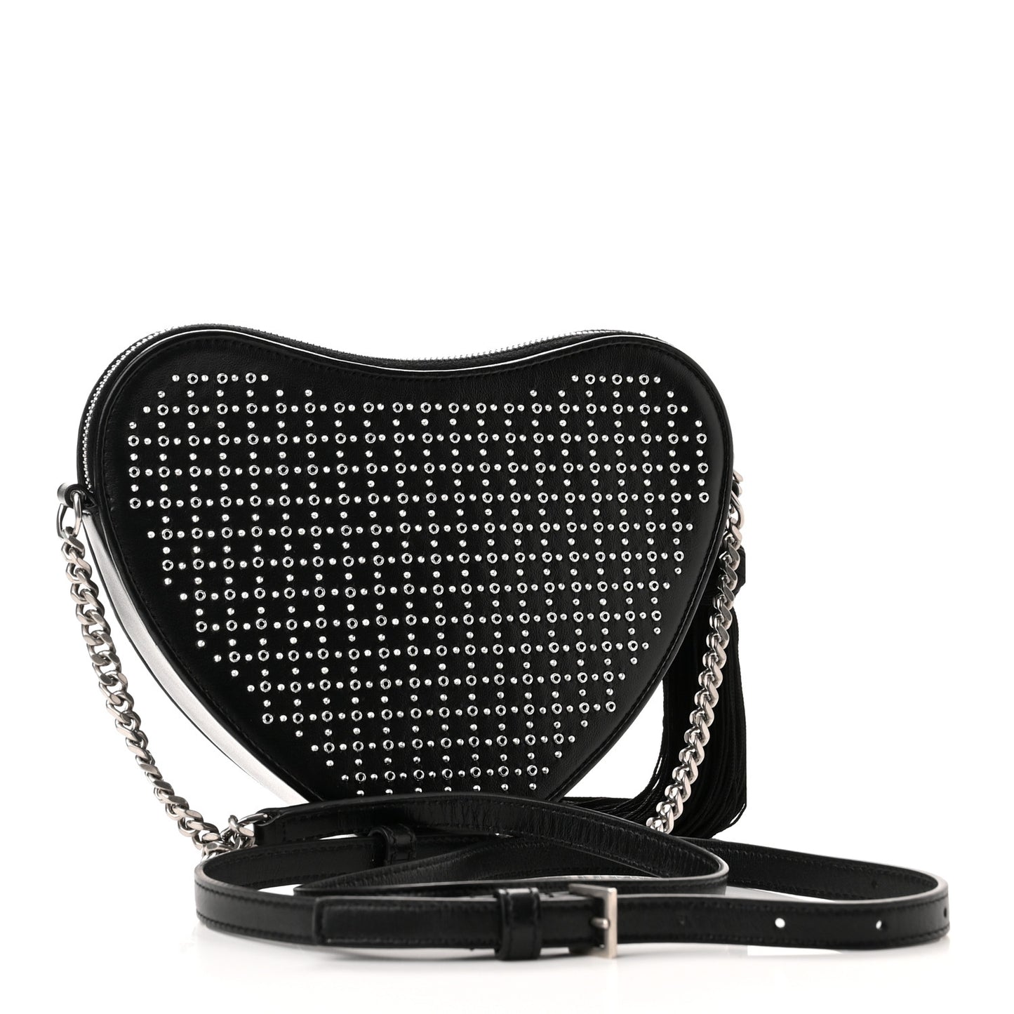 Calfskin Studded Monogram Heart Shoulder Bag Black