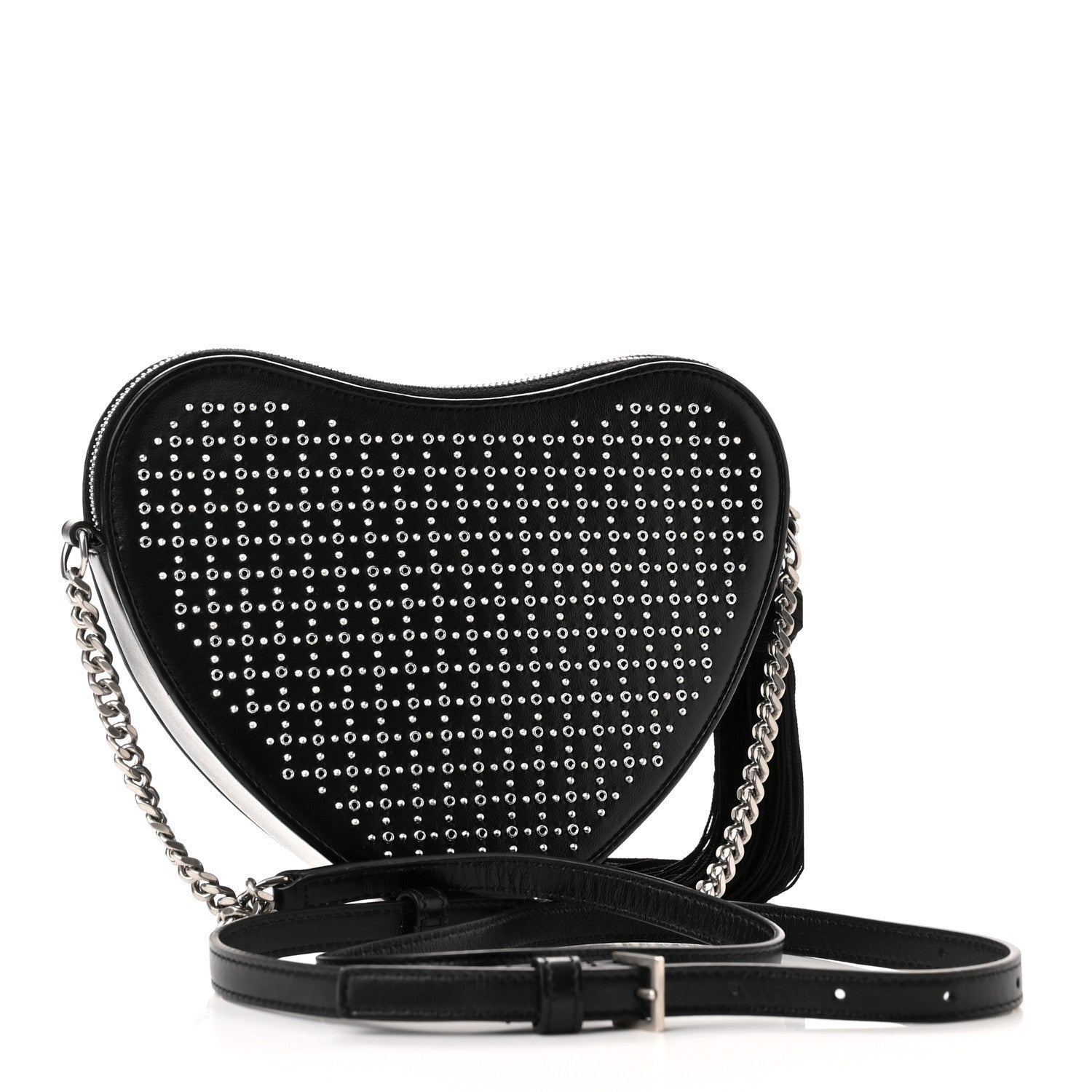 Saint Laurent Calfskin Studded Monogram Heart Shoulder Bag Black 3 of 9