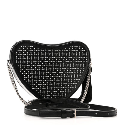 Saint Laurent Calfskin Studded Monogram Heart Shoulder Bag Black 3 of 9