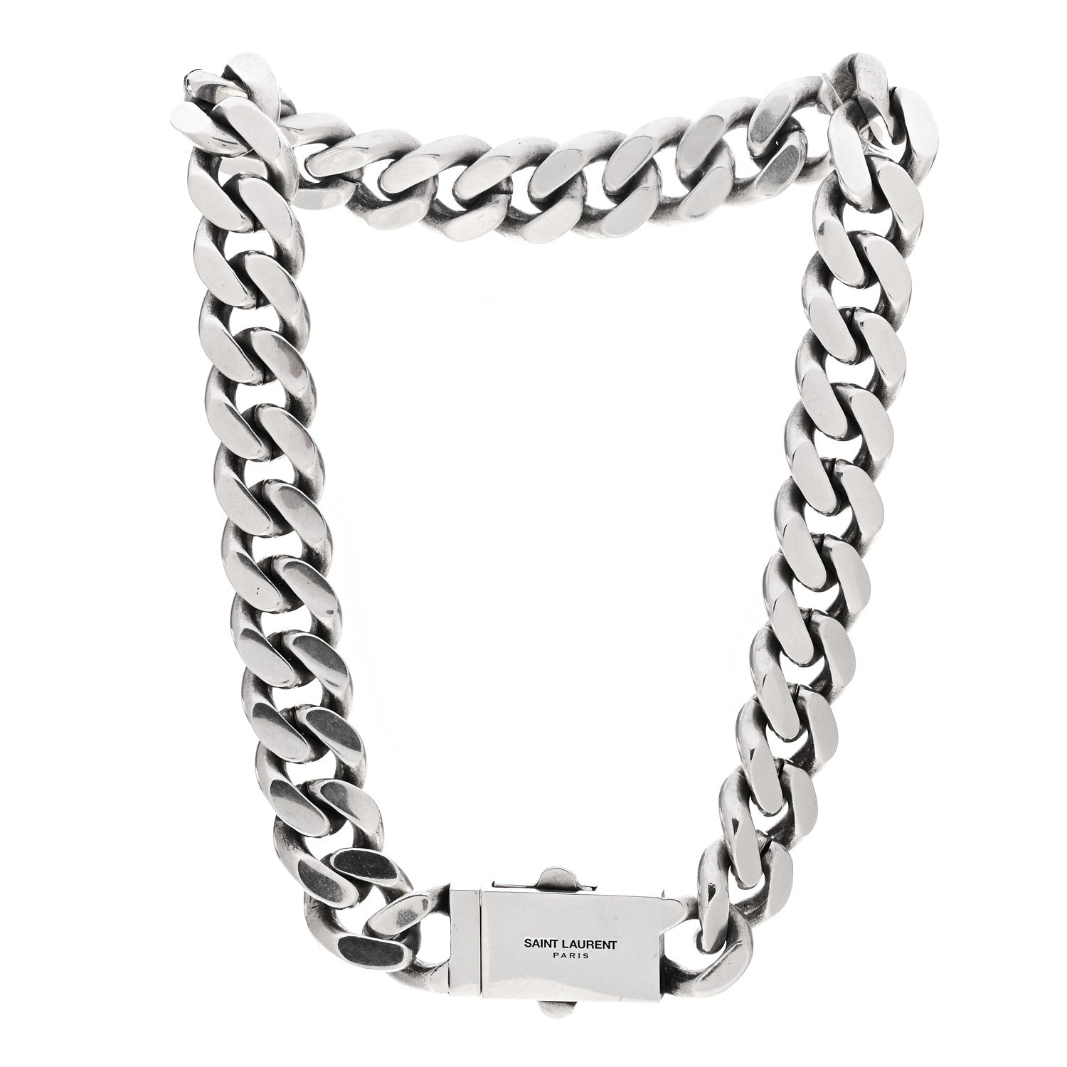 Saint Laurent Metal Curb Chain Necklace Oxidized Silver 2 of 3