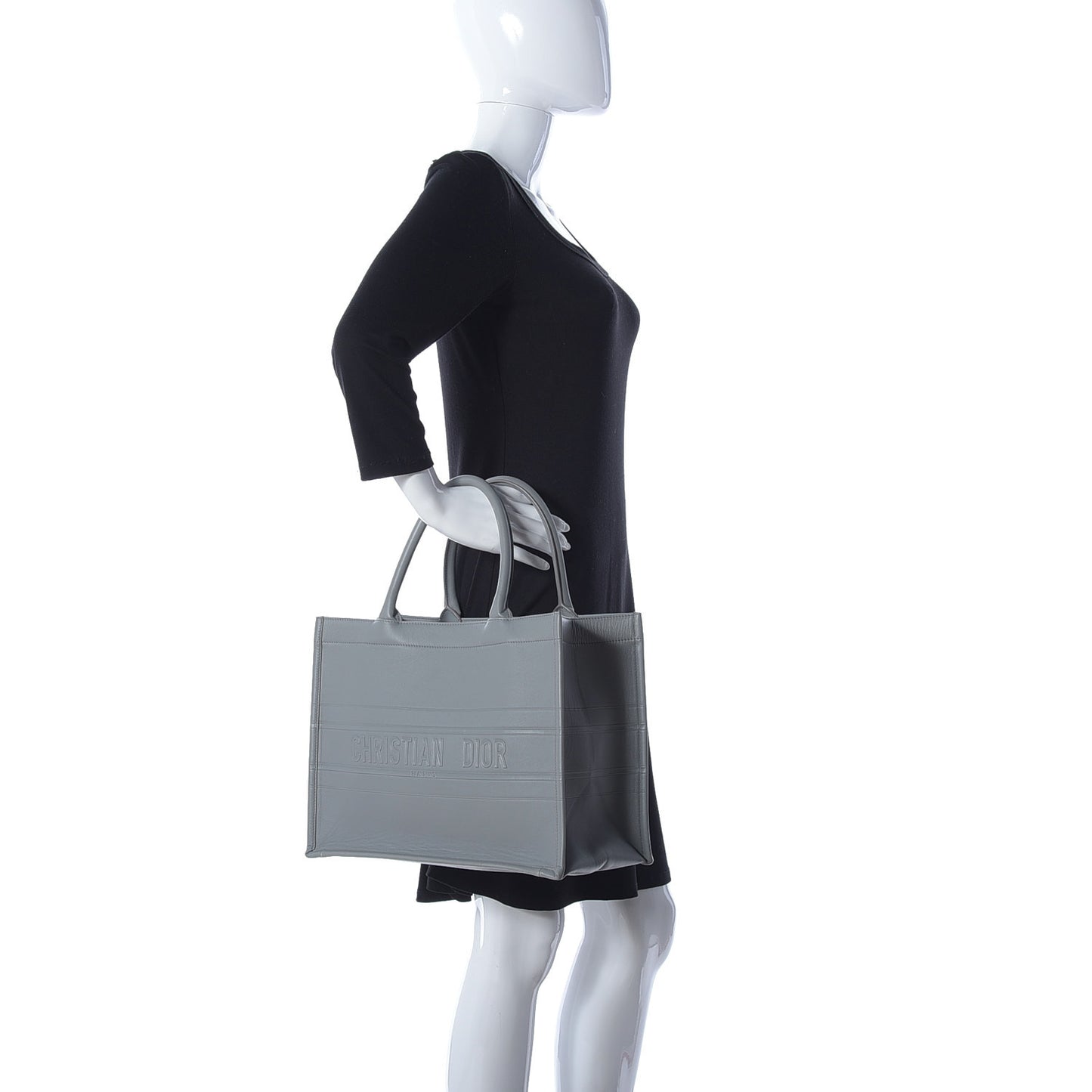 Calfskin Embossed Medium Book Tote Grey Stone