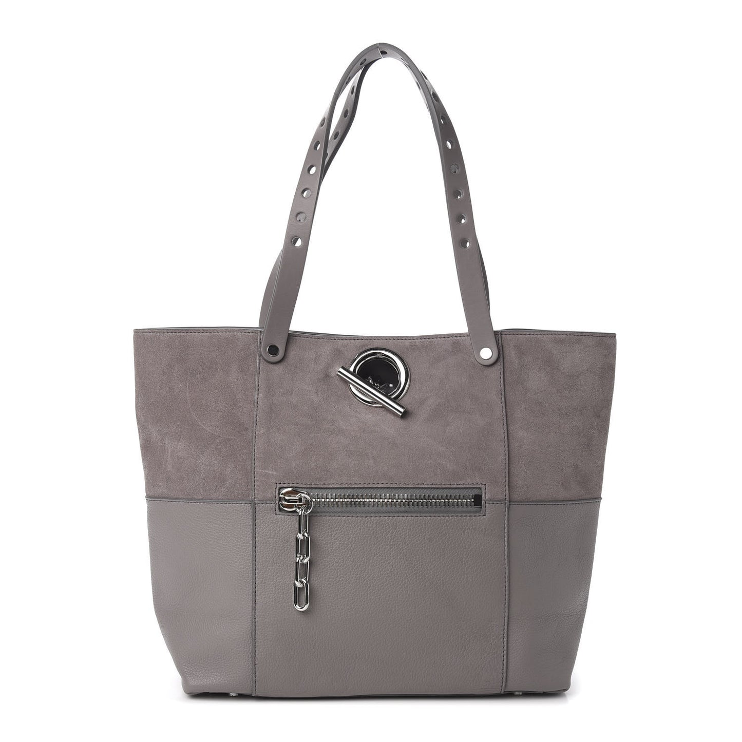 Pebbled Calfskin Suede Chain Riot Tote Grey