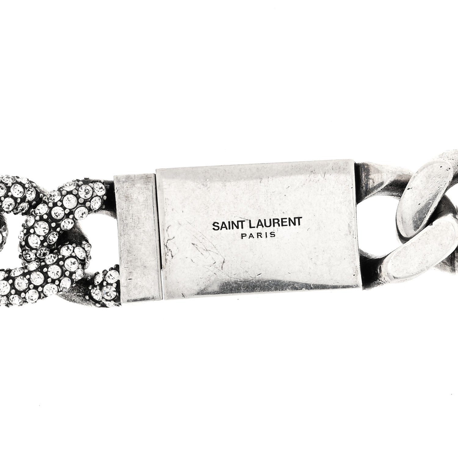 Saint Laurent Crystal Curb Chain Necklace Oxidized Silver 4 of 4