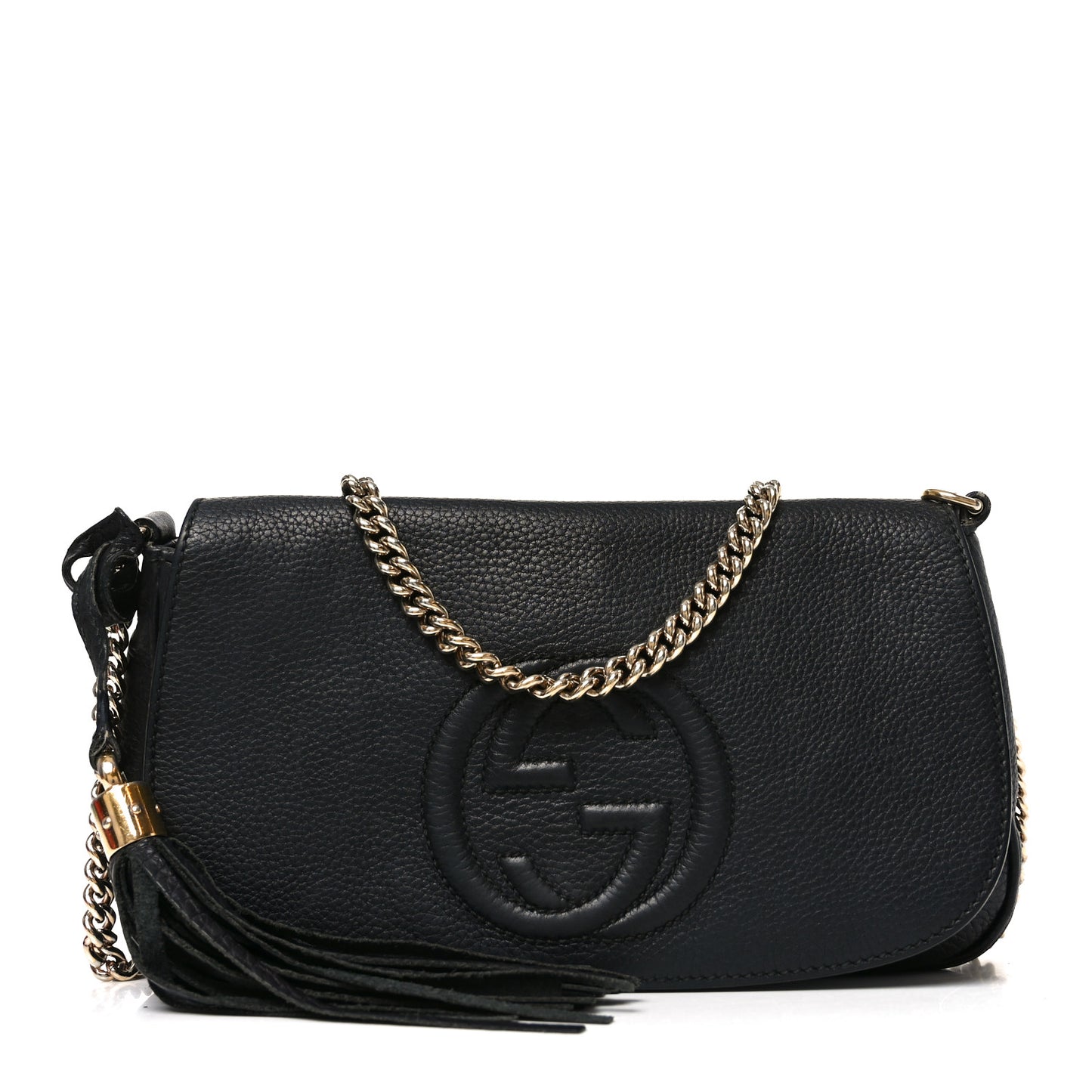 Pebbled Calfskin Medium Soho Flap Crossbody Black
