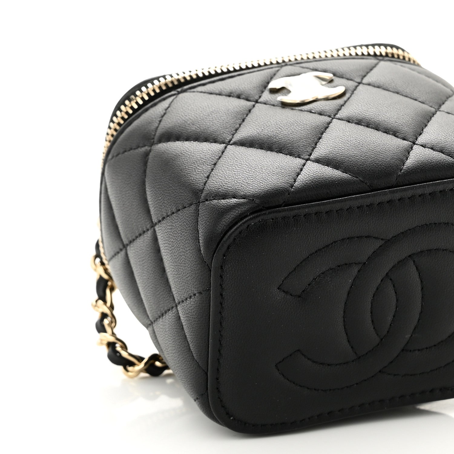 Chanel Lambskin Quilted Top Handle Mini Vanity Case With Chain Black 8 of 9