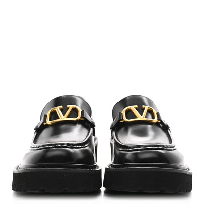Valentino Garavani Calfskin Vlogo Loafers 37.5 Black 3 of 10