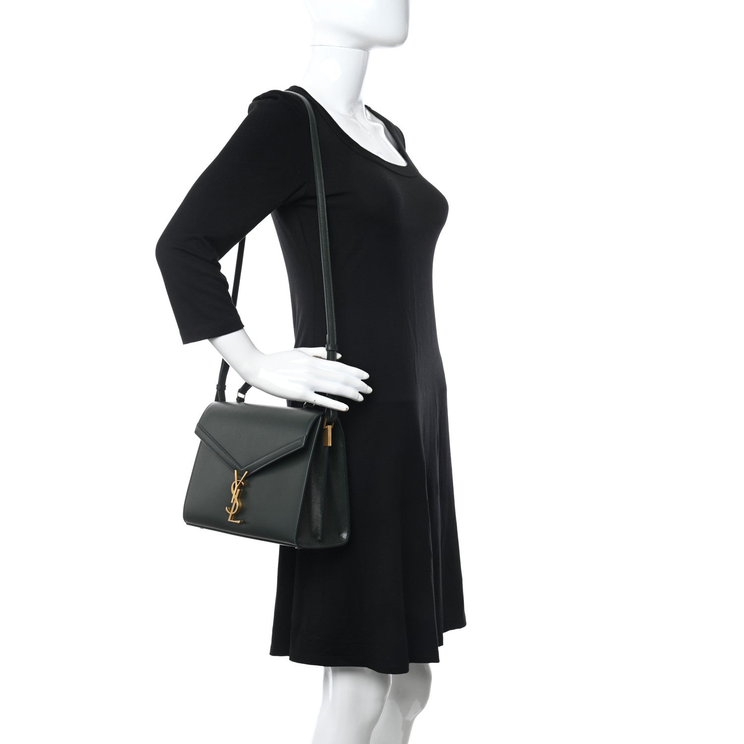Saint Laurent Grain de Poudre Medium Classic Monogram Cassandra Top Handle Dark Green 2 of 14