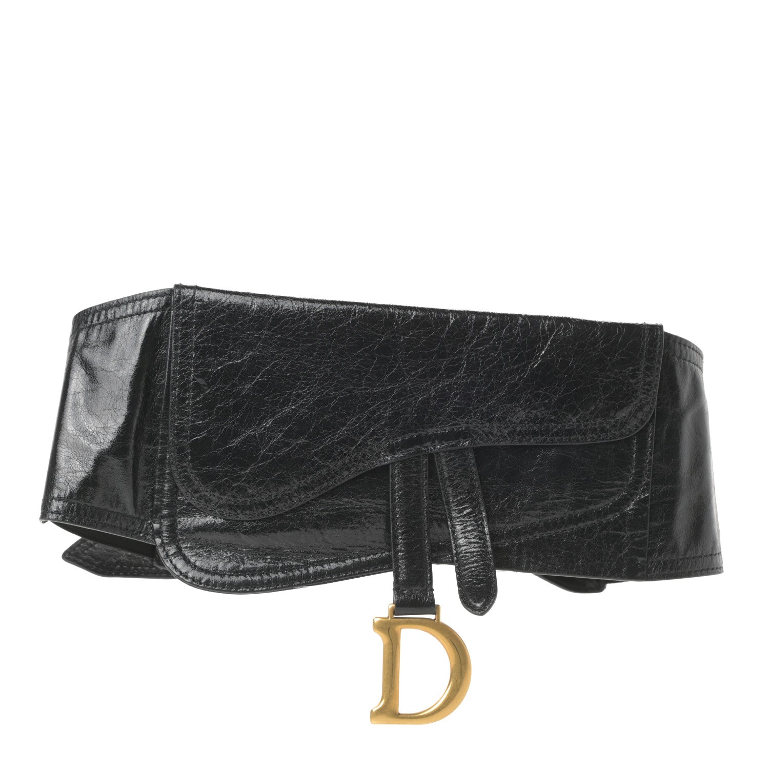 Christian Dior Crinkled Lambskin 135mm Saddle Belt Black 1 of 11