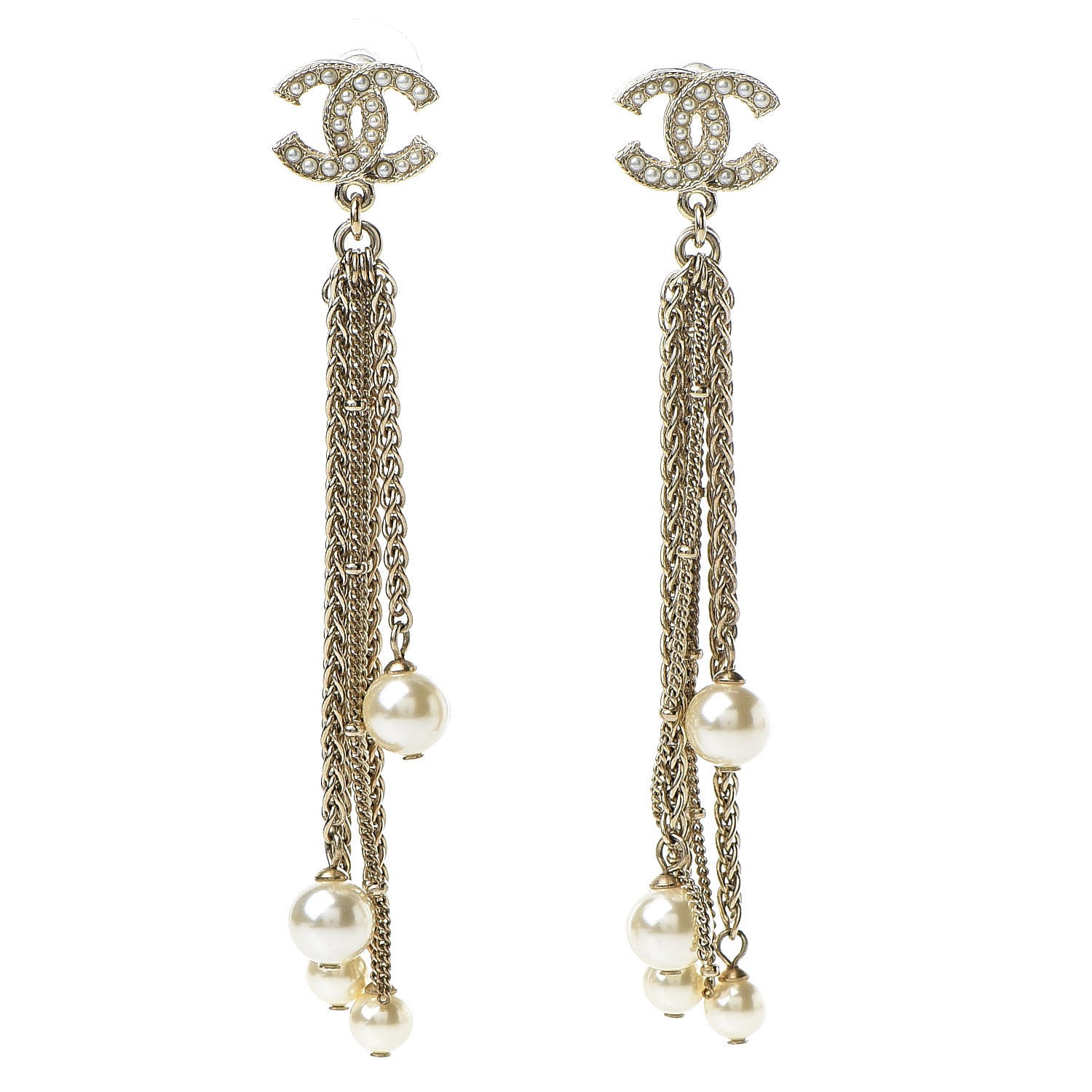 Chanel Pearl CC Chain Drop Earrings Gold 1 of 5