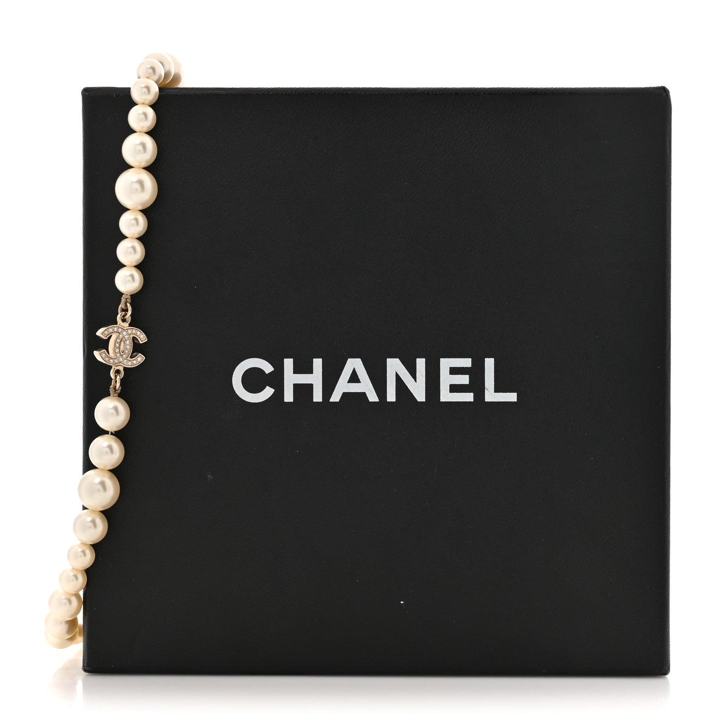 Graduated Pearl Crystal CC Long Necklace White