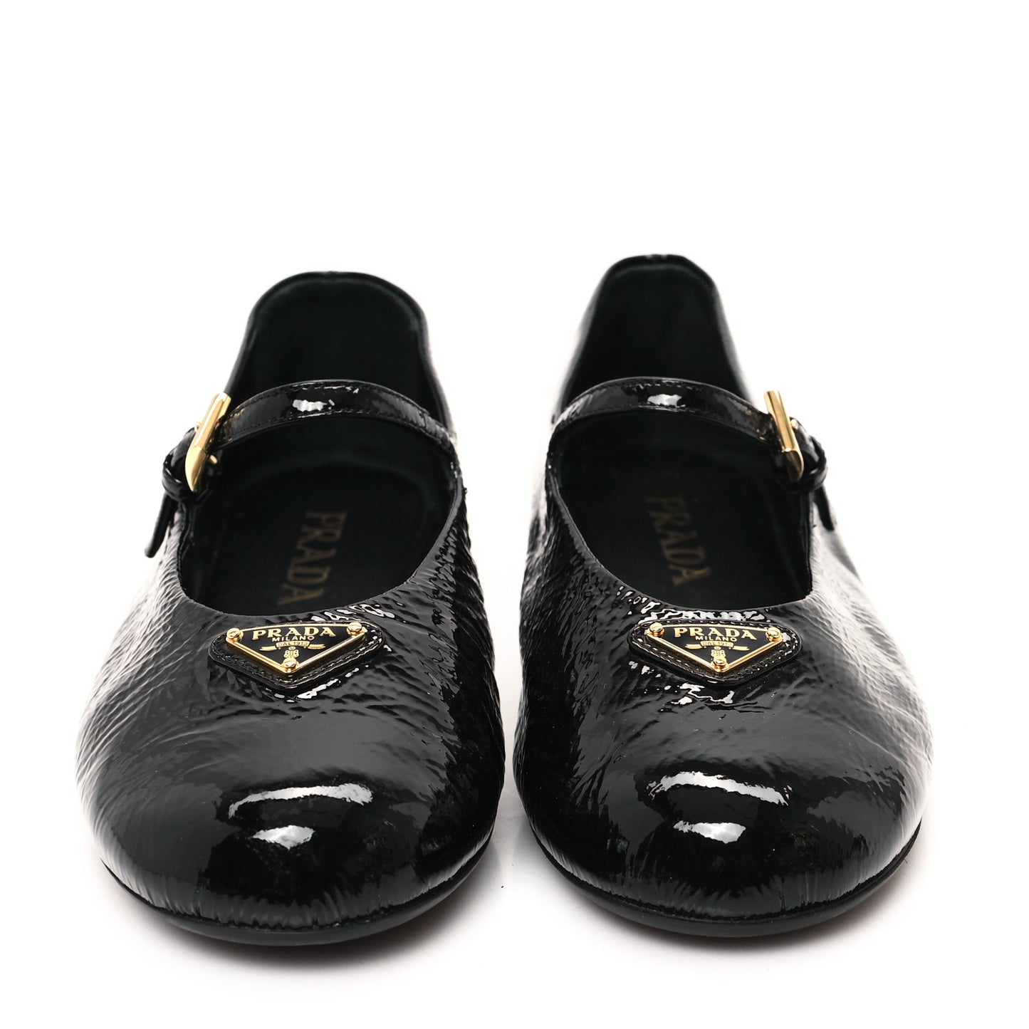Patent Metal Triangle Logo Ballet Flats 37 Black