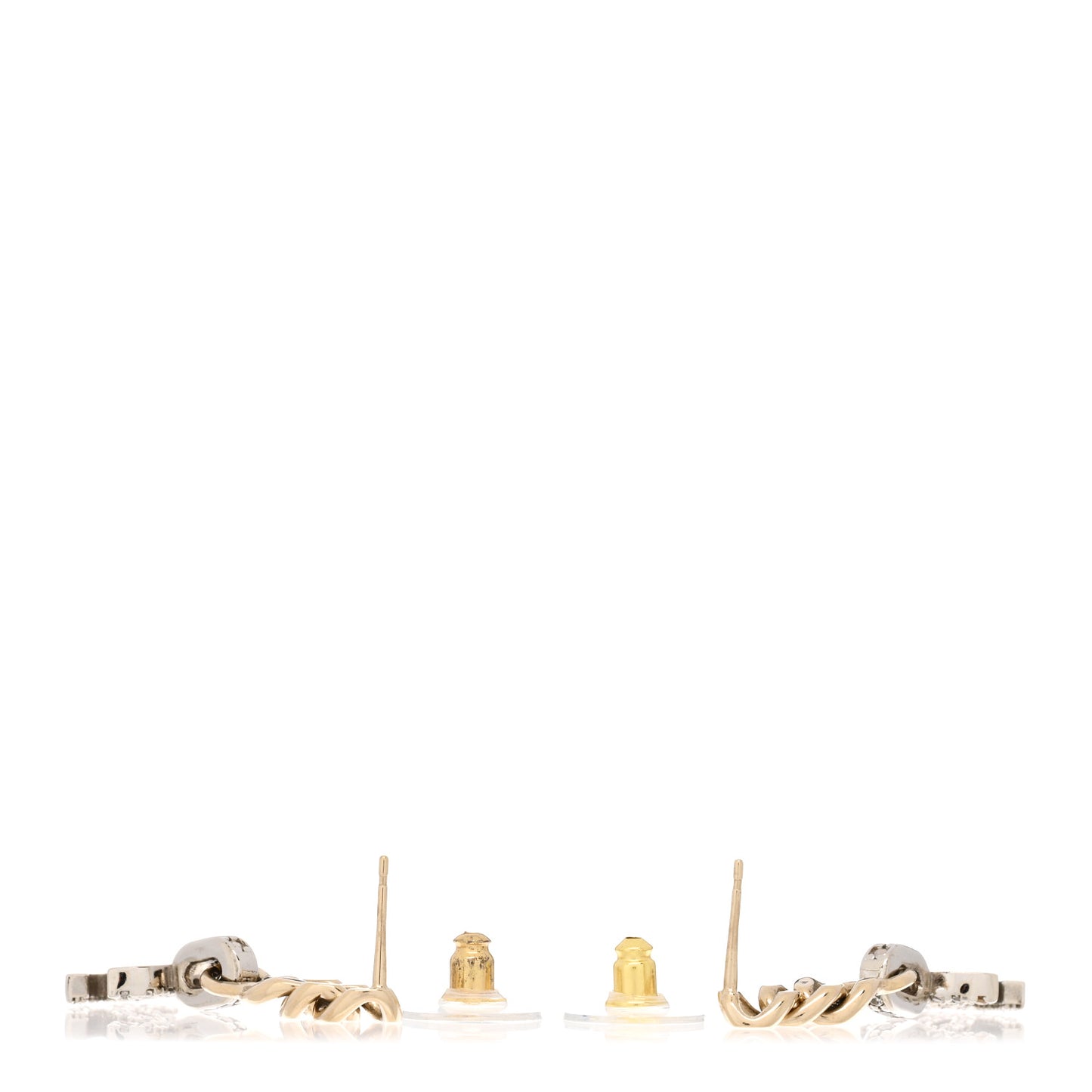 Metal Crystal CC Chain Drop Earrings Gold