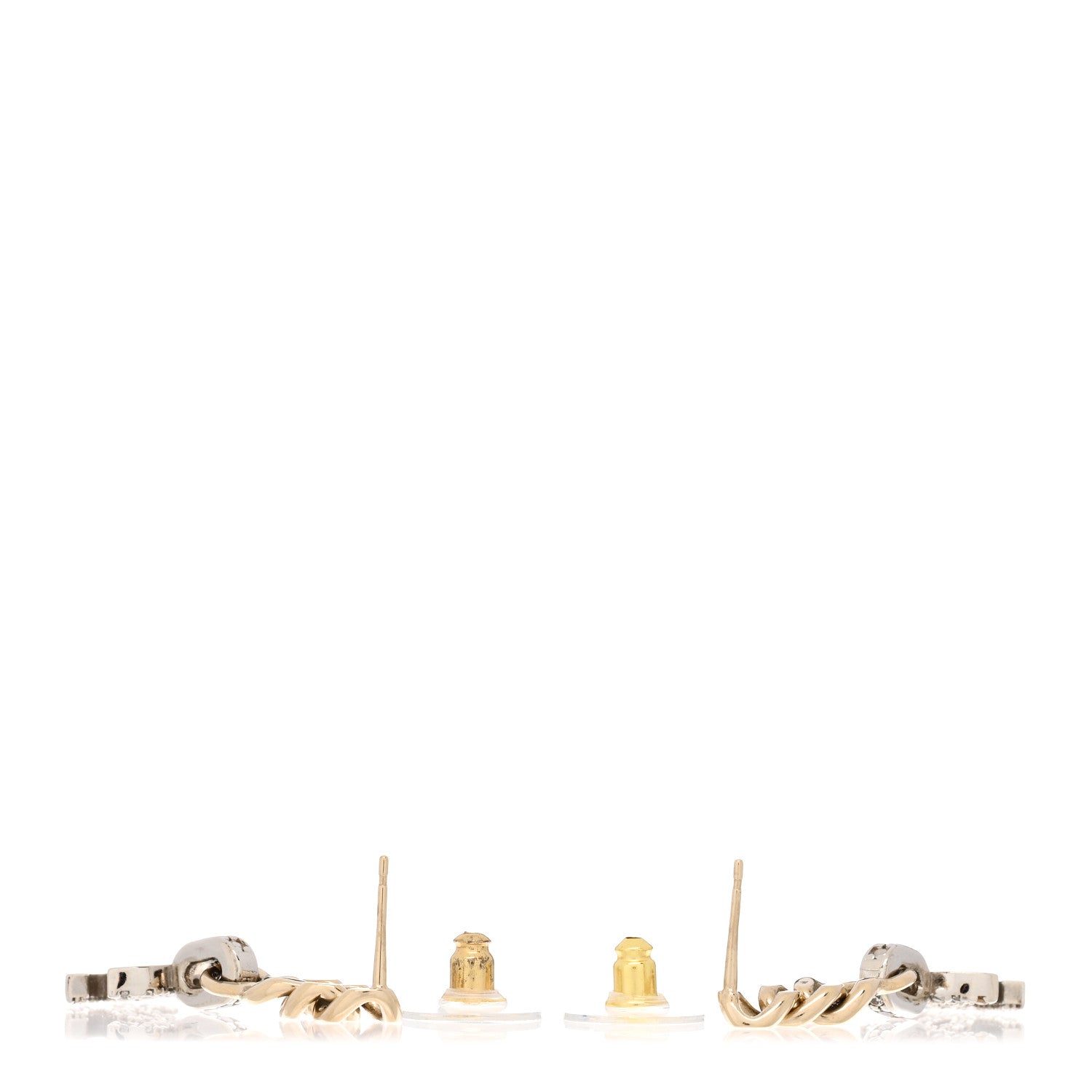 Chanel Metal Crystal CC Chain Drop Earrings Gold 3 of 5