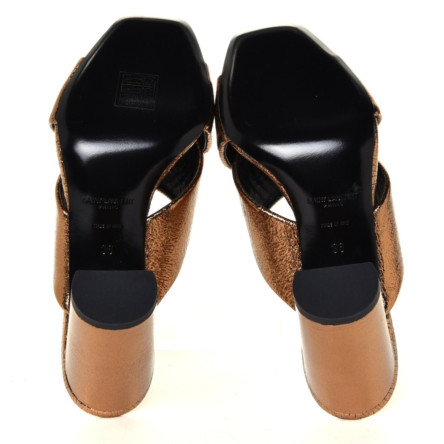 Metallic Supercrack Calfskin LouLou 95 Mule Sandals 36 Chestnut