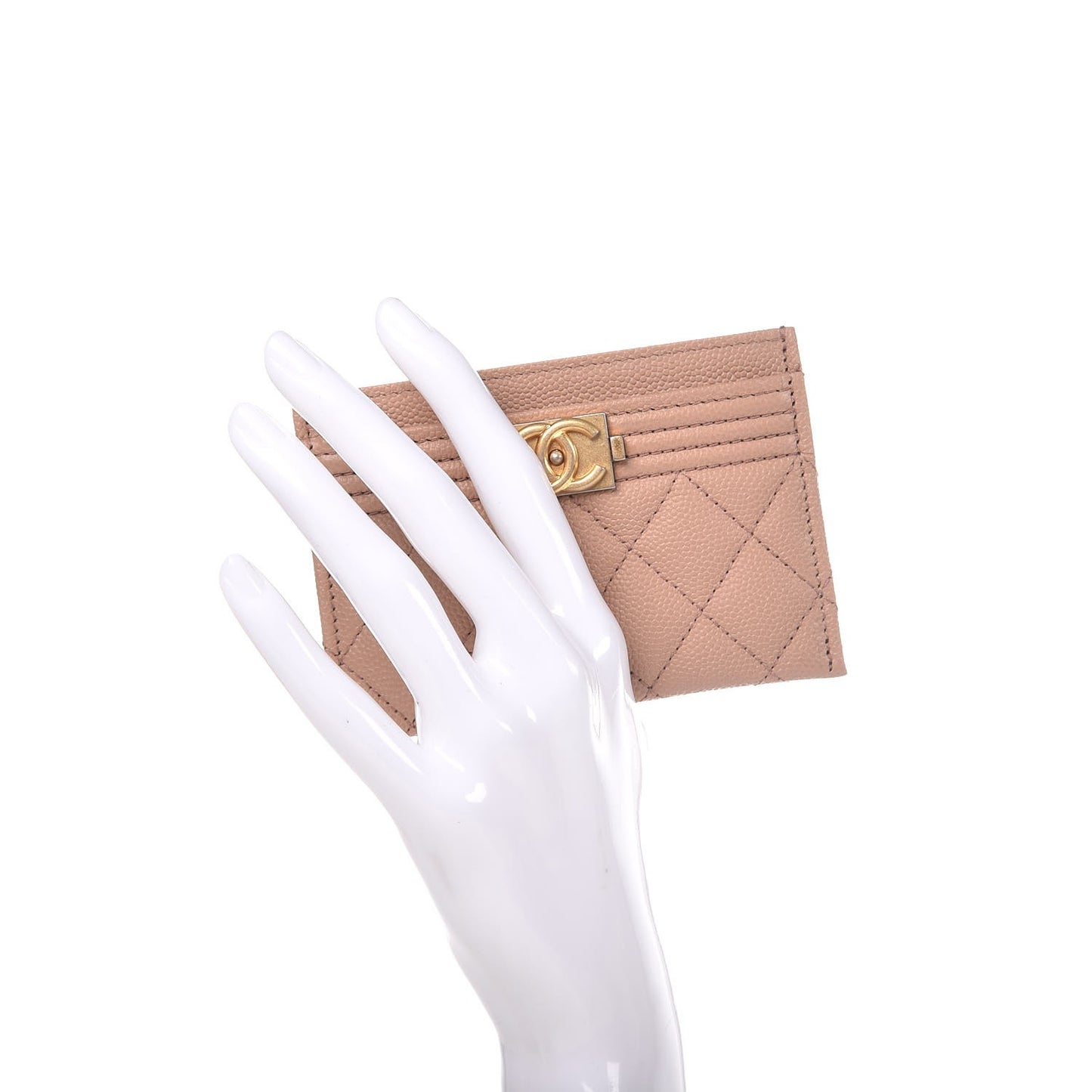 Caviar Quilted Boy Card Holder Beige