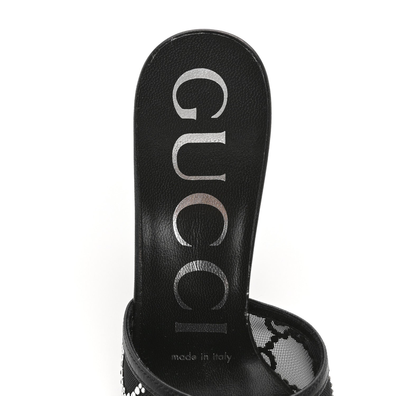Gucci Tela Retino Kid Scamosciato Crystal GG Monogram Square Demi Mule Sandals 35.5 Black 7 of 9