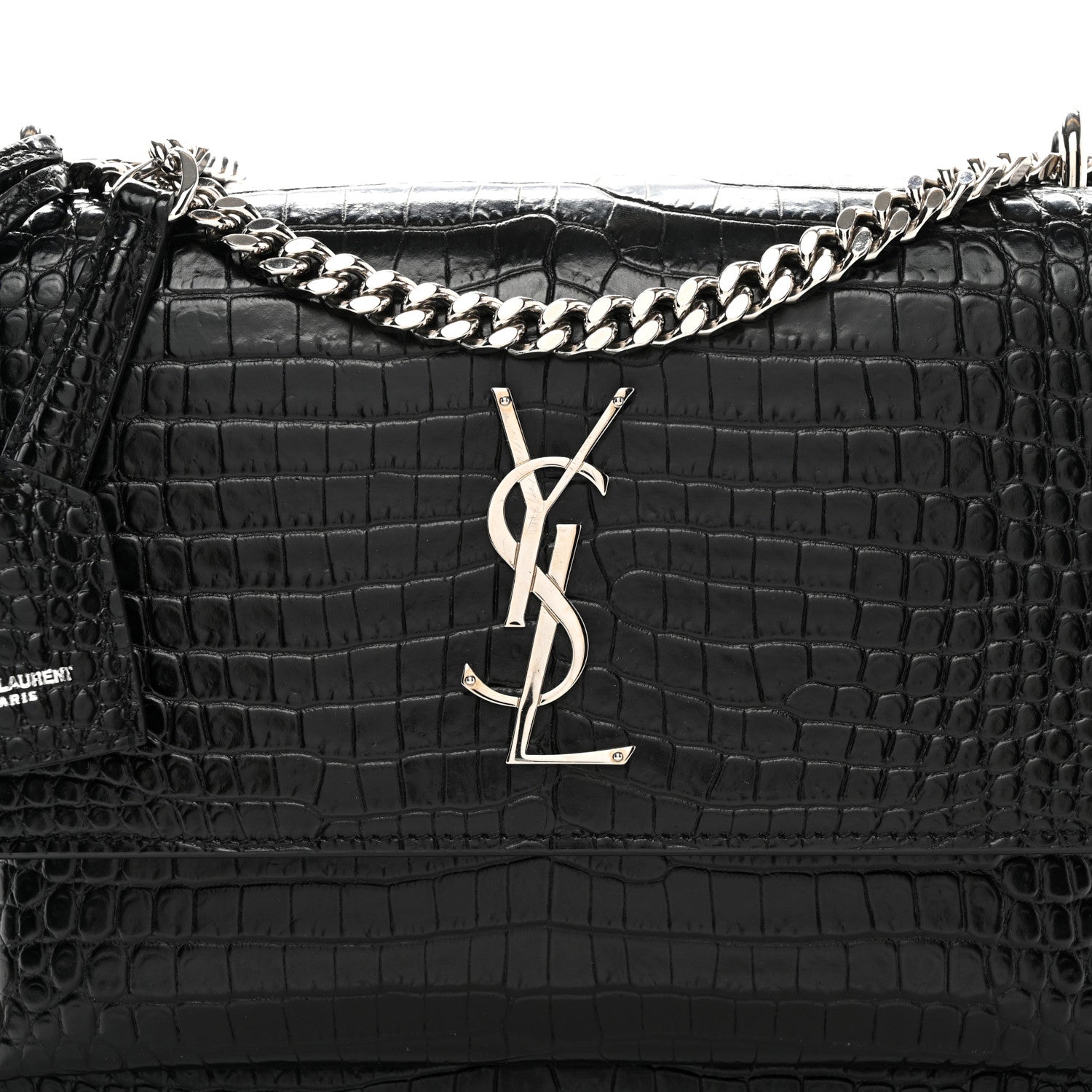 Saint Laurent Calfskin Crocodile Embossed Medium Monogram Sunset Black 9 of 13