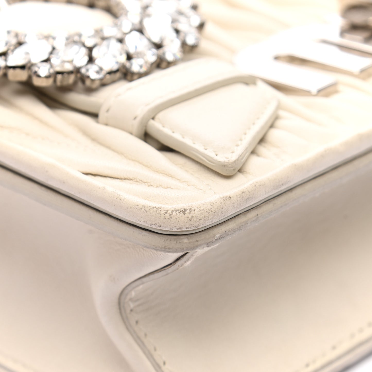 Nappa Matelasse Crystal Embellished Shoulder Bag White