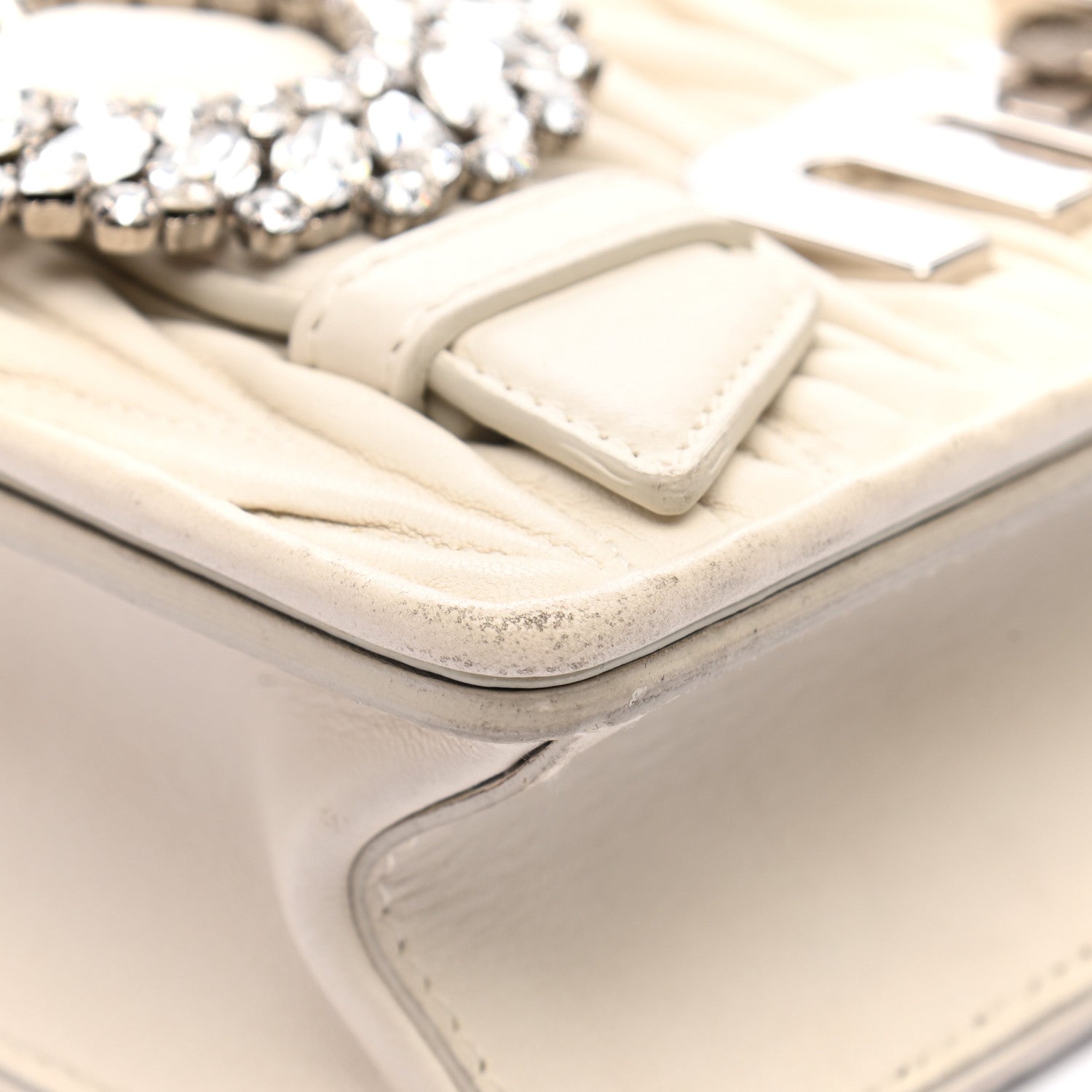 Miu Miu Nappa Matelasse Crystal Embellished Shoulder Bag White 8 of 13