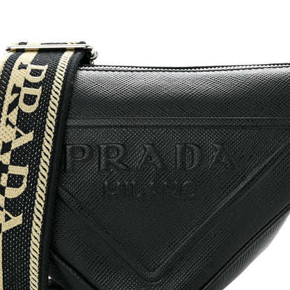 Prada Saffiano Cuir Triangle Logo Embossed Triangle Shoulder Bag Black 8 of 10