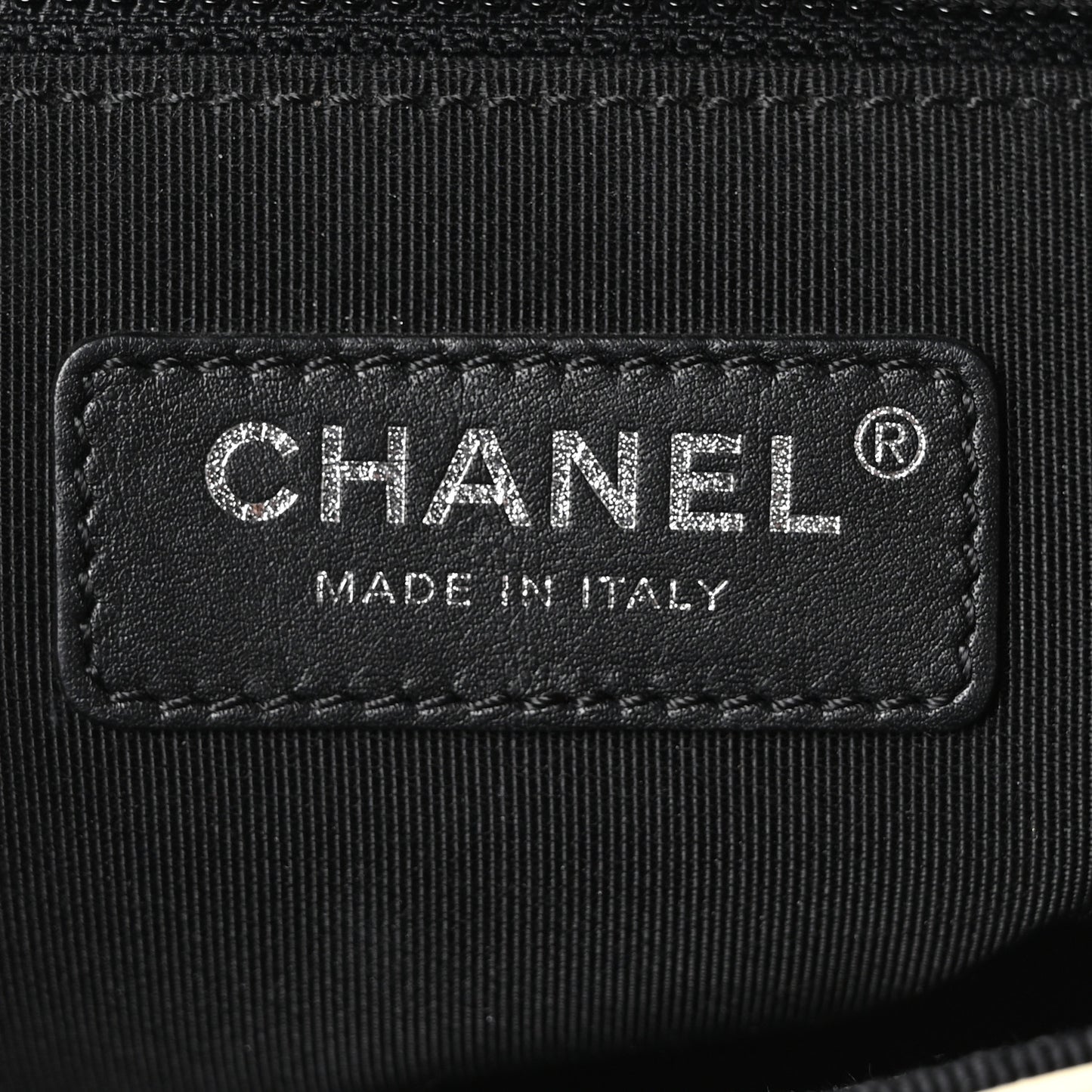 Aged Calfskin Grosgrain Quilted Chain CC Flap Ivory Black