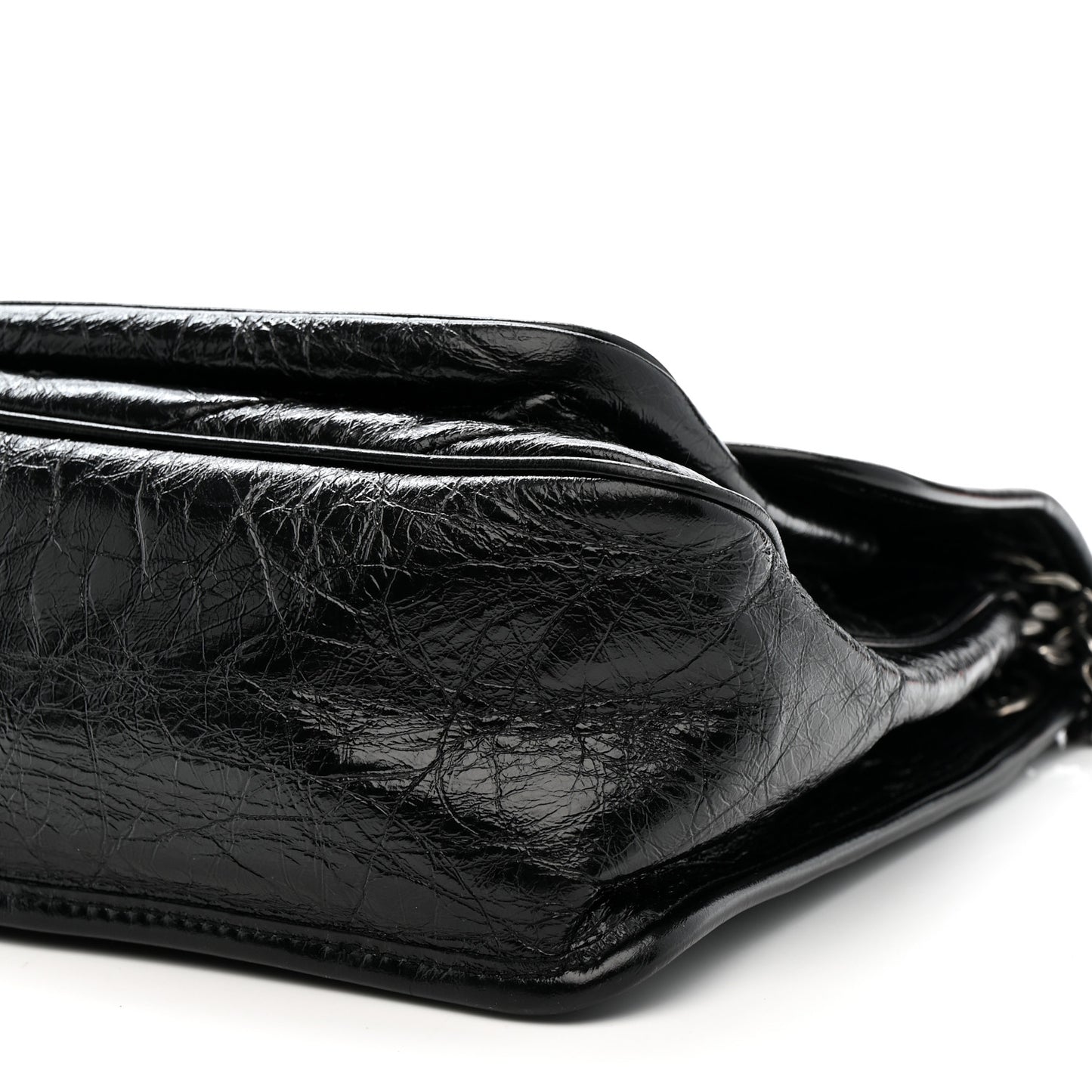 Crinkled Calfskin Matelasse Monogram Medium Niki Chain Satchel Black