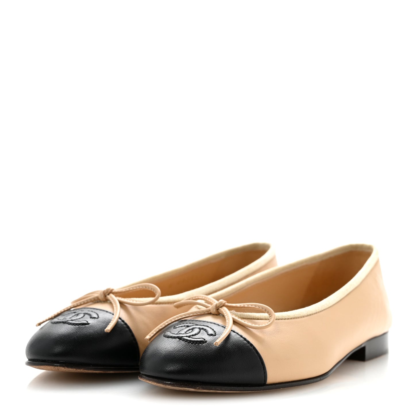 Lambskin Cap Toe CC Ballerina Flats 36.5 Beige Black