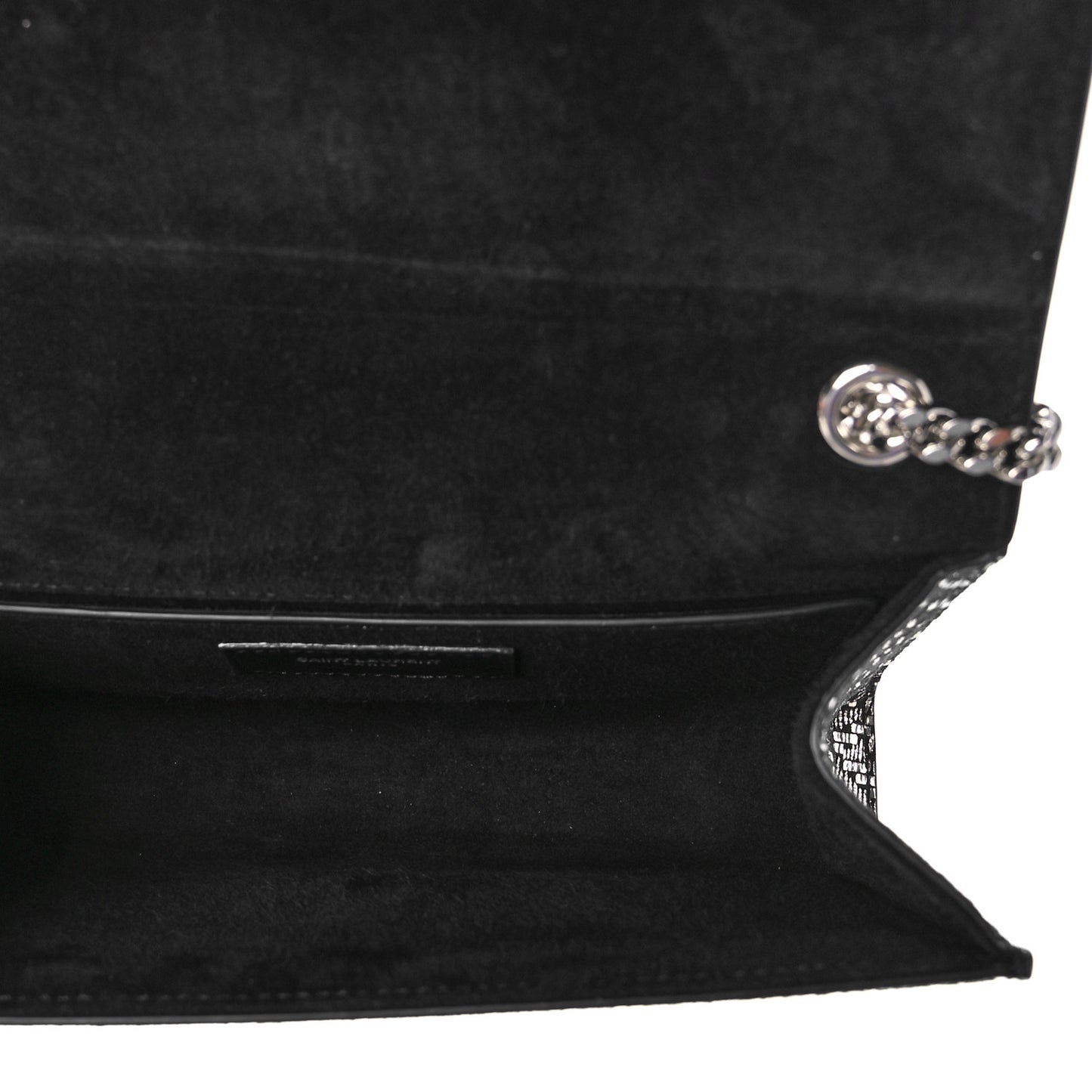 Metallic Calfskin Chevron Small Monogram Kate Satchel Black Argento