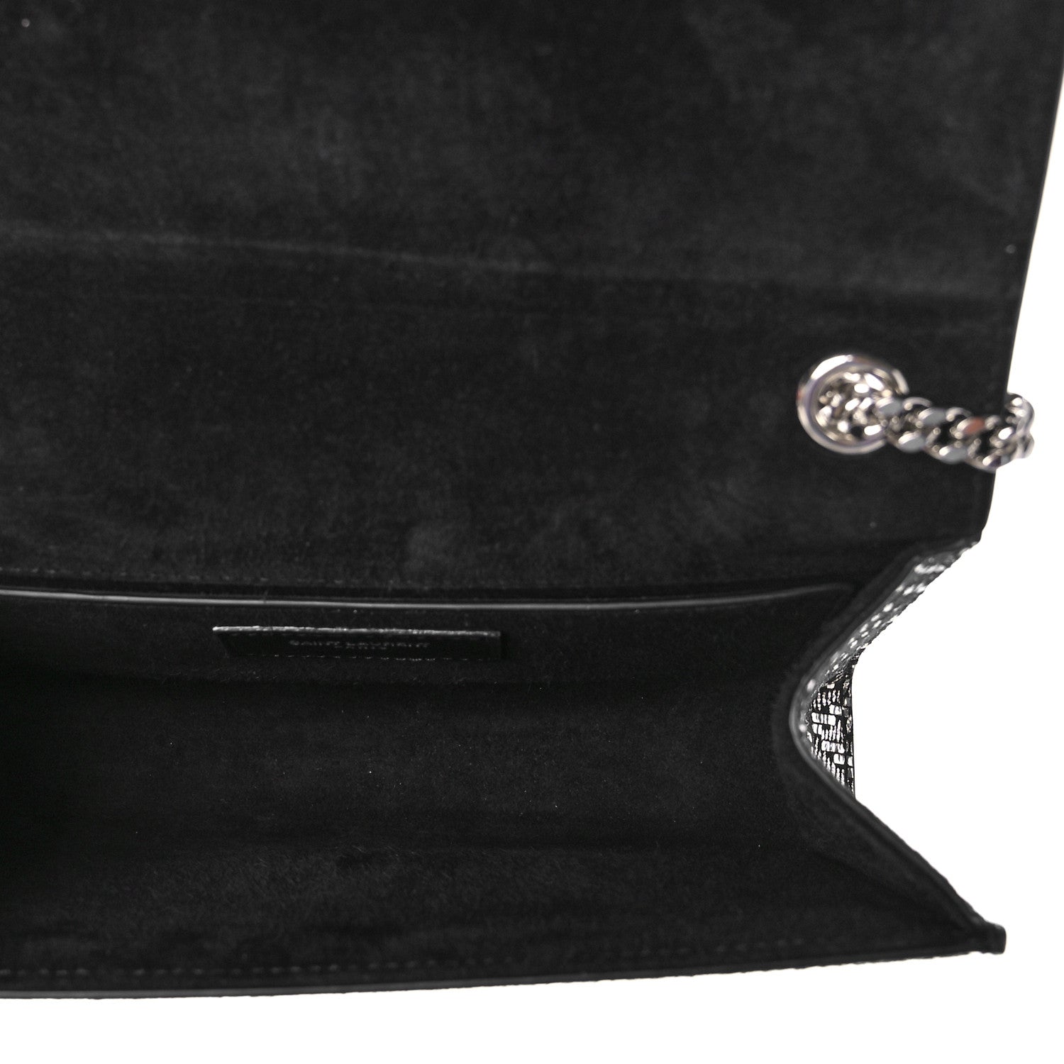Saint Laurent Metallic Calfskin Chevron Small Monogram Kate Satchel Black Argento 5 of 9