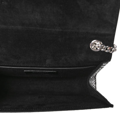 Saint Laurent Metallic Calfskin Chevron Small Monogram Kate Satchel Black Argento 5 of 9