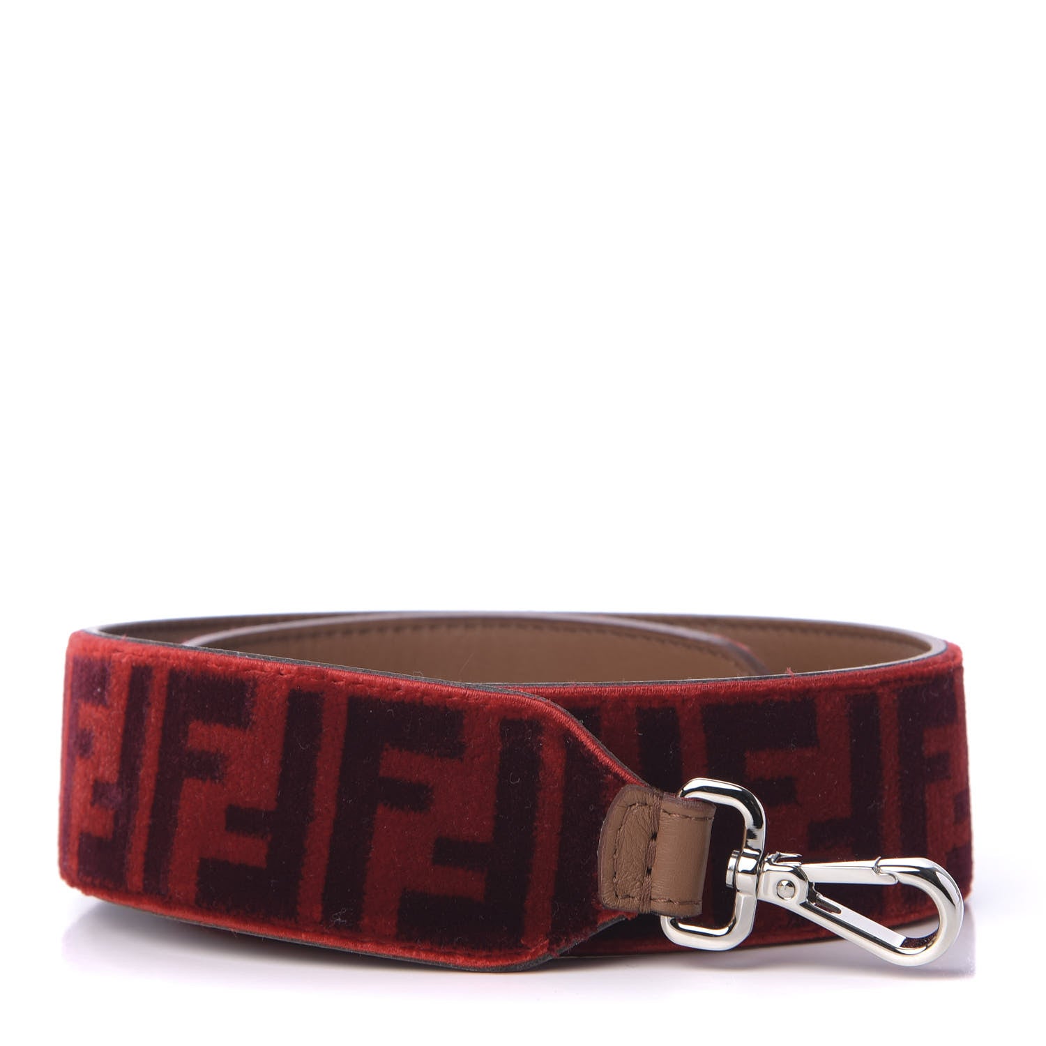 Fendi Velvet Tapestry Calfskin FF Strap You Rosso Corteccia 653883