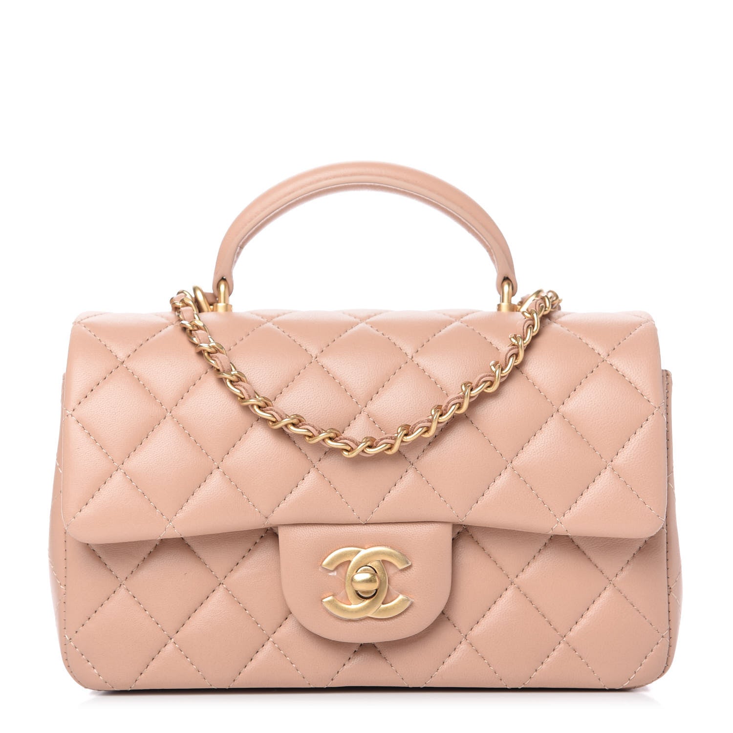 Chanel Lambskin Quilted Mini Top Handle Rectangular Flap Beige 1 of 11