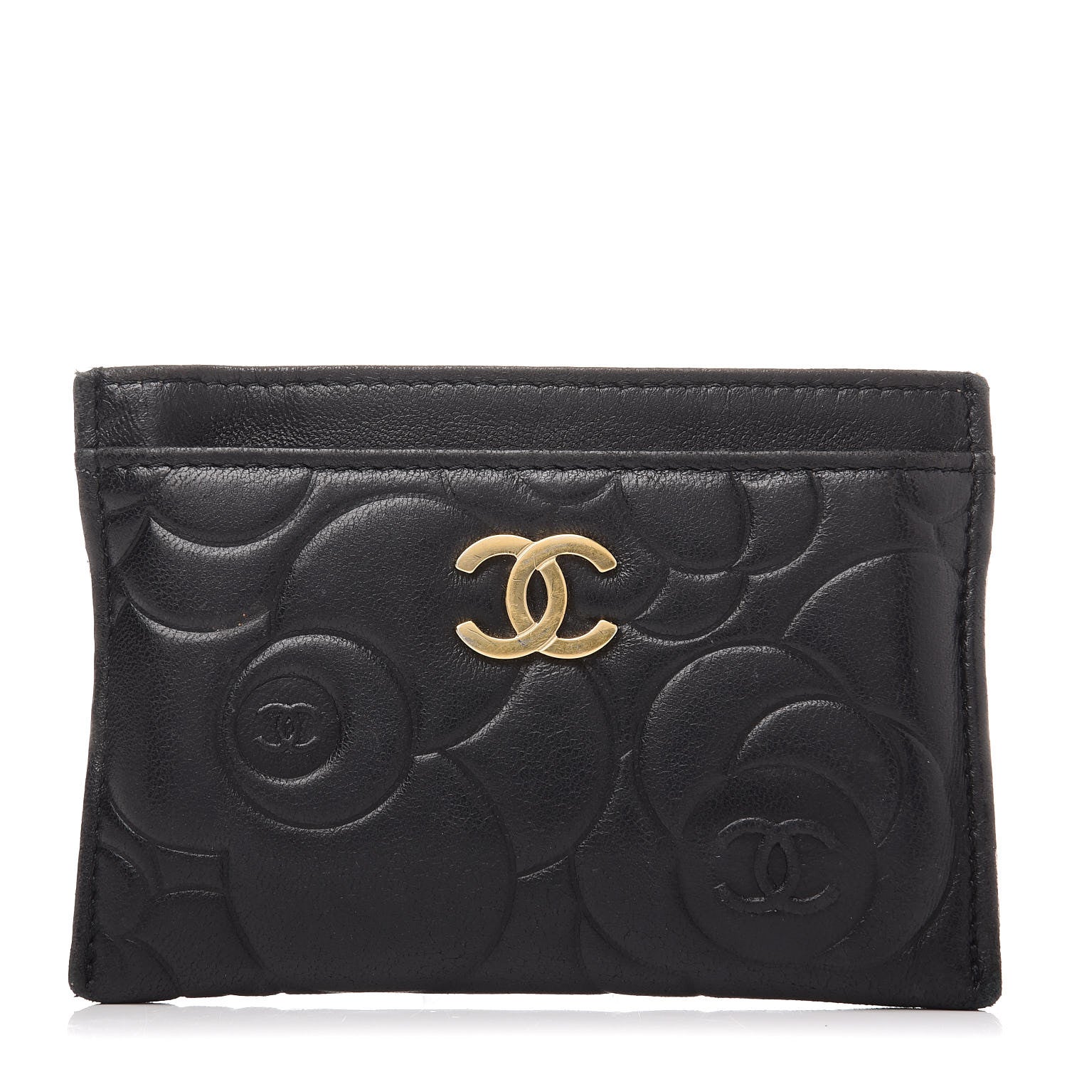 Chanel Lambskin Camellia Embossed Card Holder Black 1 of 12